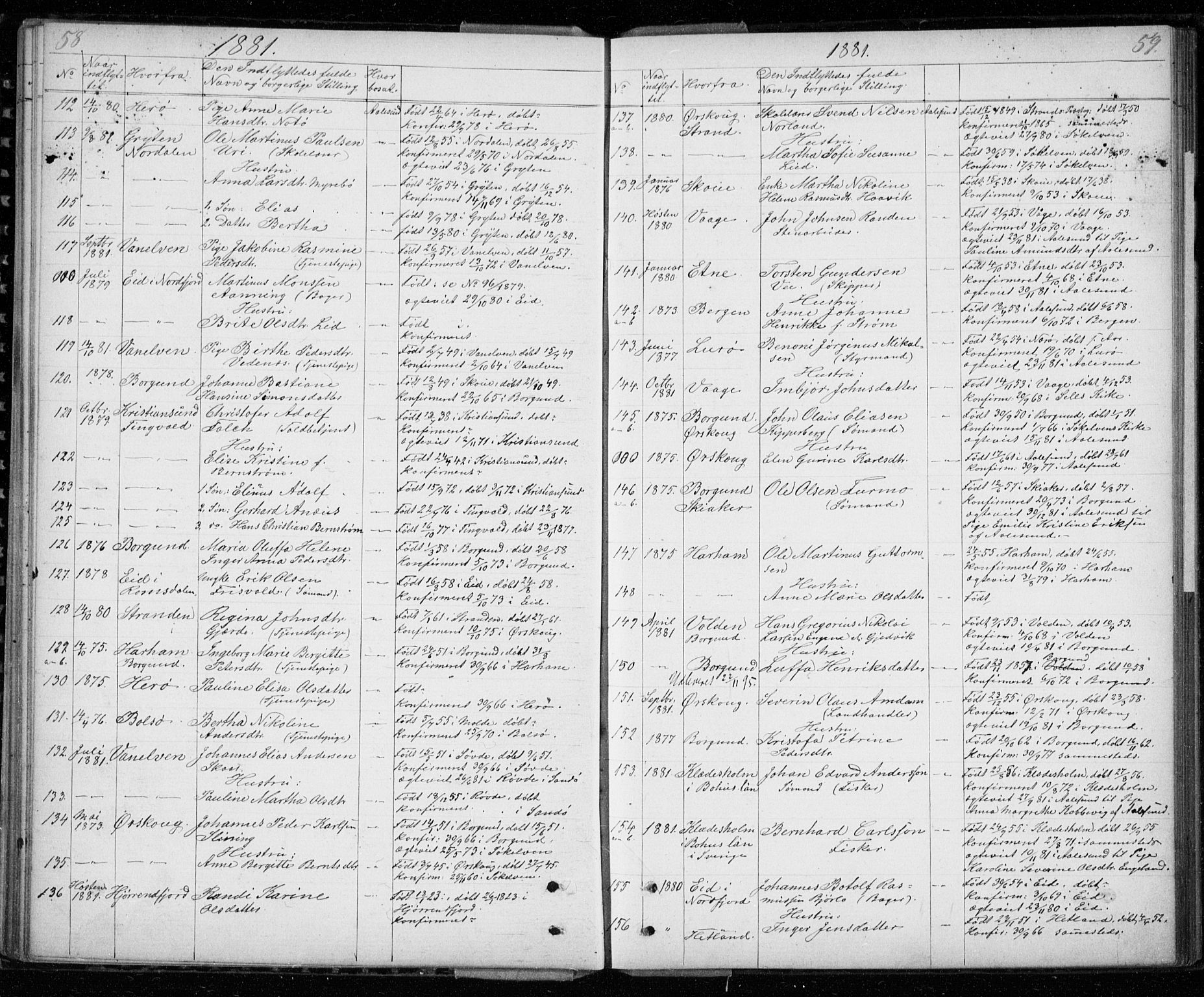 Ministerialprotokoller, klokkerbøker og fødselsregistre - Møre og Romsdal, AV/SAT-A-1454/529/L0481: Parish register (copy) no. 529C18, 1873-1898, p. 58-59