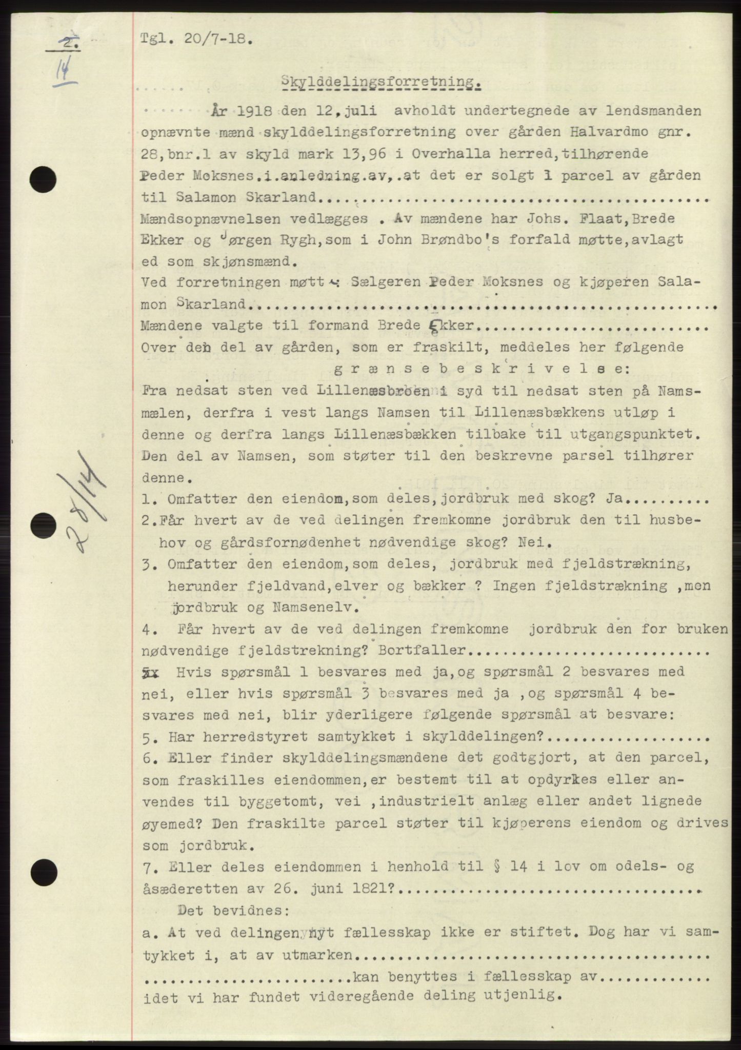 Namdal sorenskriveri, SAT/A-4133/1/2/2C: Mortgage book no. -, 1916-1921, Deed date: 20.07.1918