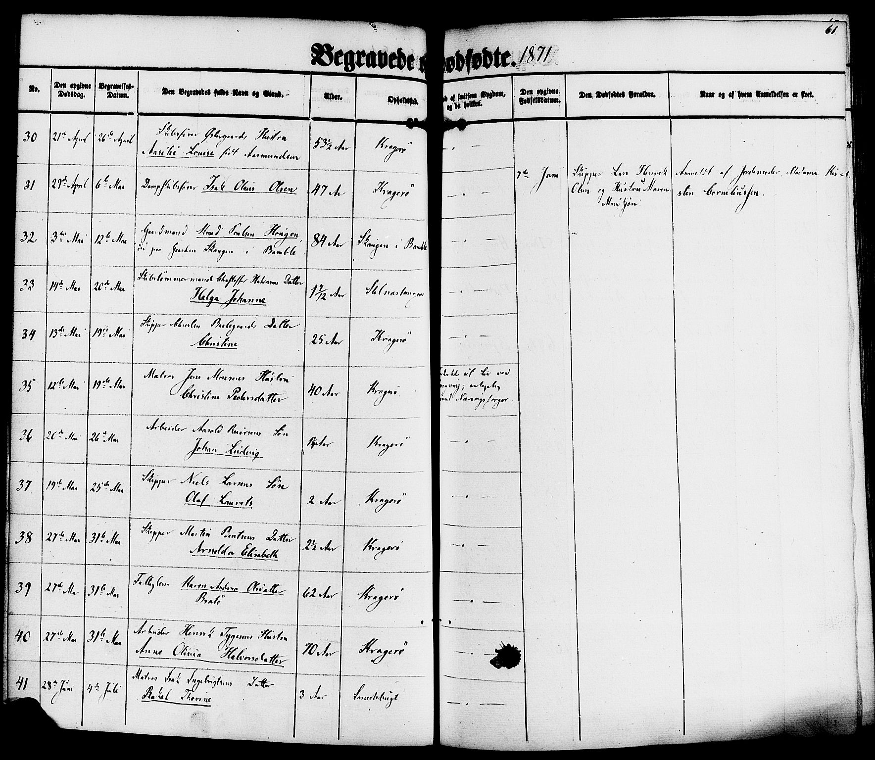 Kragerø kirkebøker, AV/SAKO-A-278/F/Fa/L0010: Parish register (official) no. 10, 1861-1885, p. 61