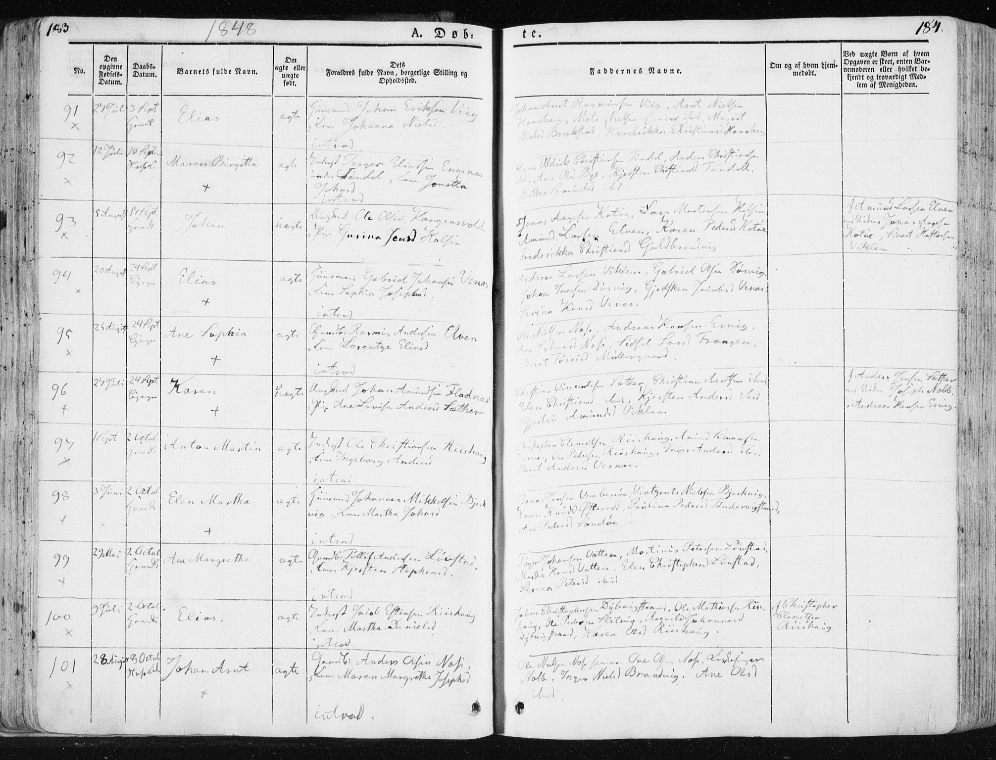 Ministerialprotokoller, klokkerbøker og fødselsregistre - Sør-Trøndelag, SAT/A-1456/659/L0736: Parish register (official) no. 659A06, 1842-1856, p. 183-184