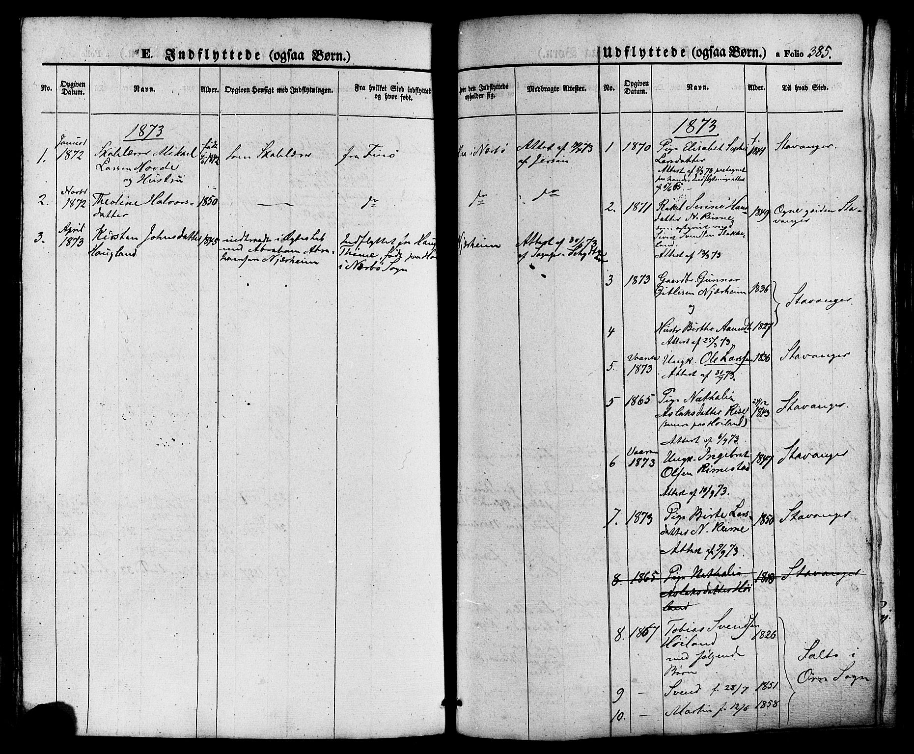 Hå sokneprestkontor, AV/SAST-A-101801/001/30BA/L0008: Parish register (official) no. A 7, 1853-1878, p. 385