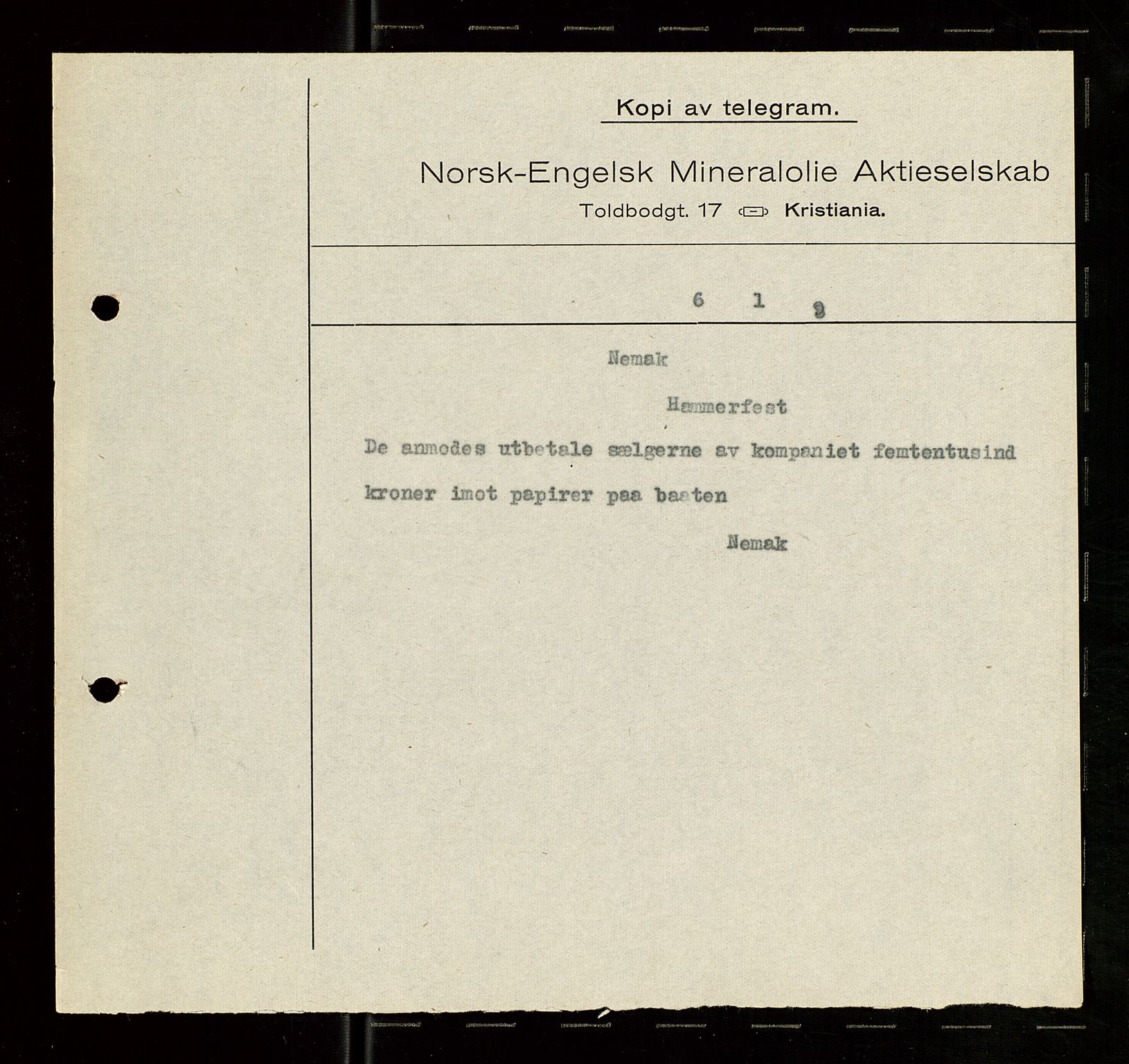 Pa 1521 - A/S Norske Shell, SAST/A-101915/E/Ea/Eaa/L0007: Sjefskorrespondanse, 1919, p. 667