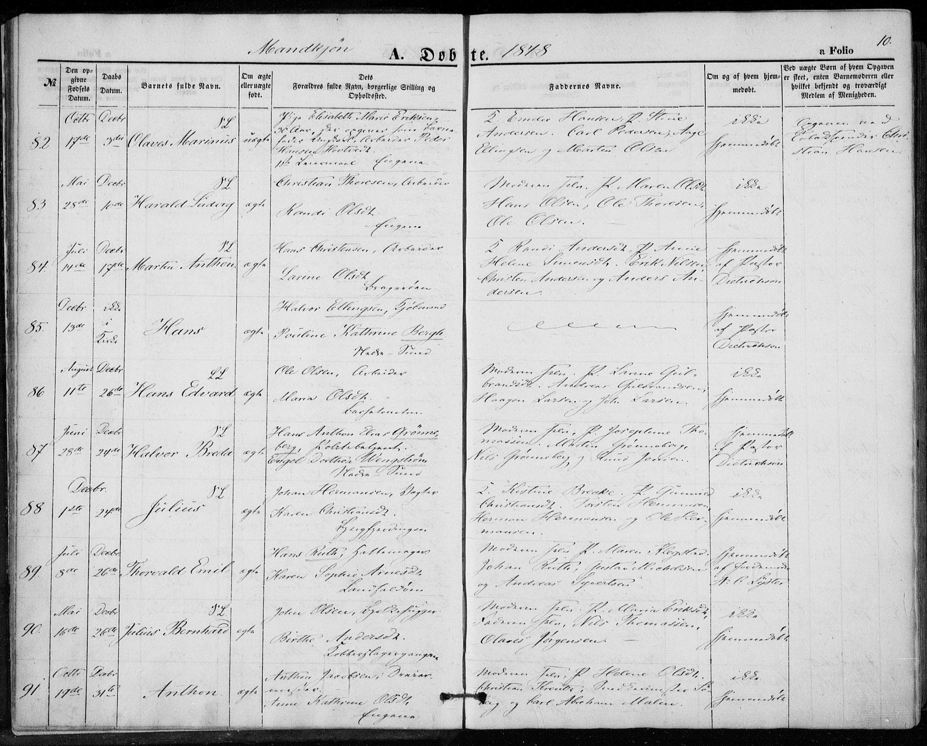 Bragernes kirkebøker, AV/SAKO-A-6/F/Fb/L0002: Parish register (official) no. II 2, 1848-1859, p. 10