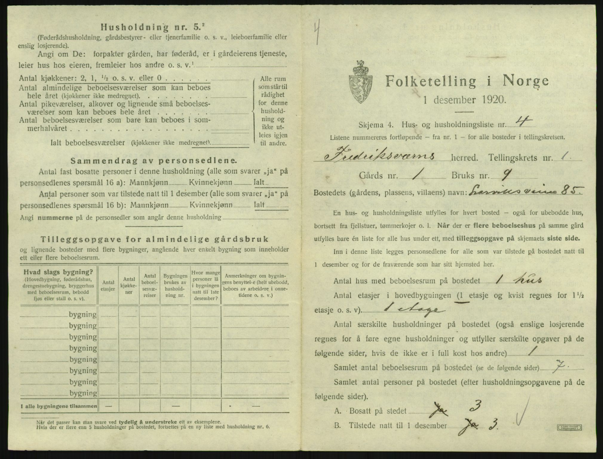 SAKO, 1920 census for Fredriksvern, 1920, p. 19