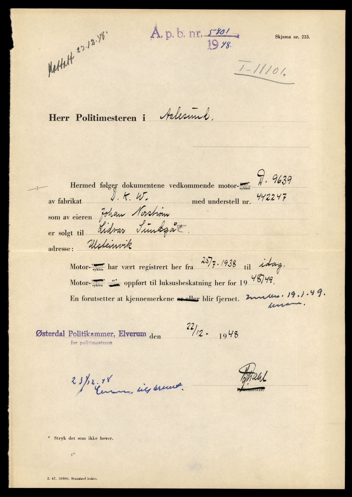 Møre og Romsdal vegkontor - Ålesund trafikkstasjon, AV/SAT-A-4099/F/Fe/L0026: Registreringskort for kjøretøy T 11046 - T 11160, 1927-1998, p. 1595