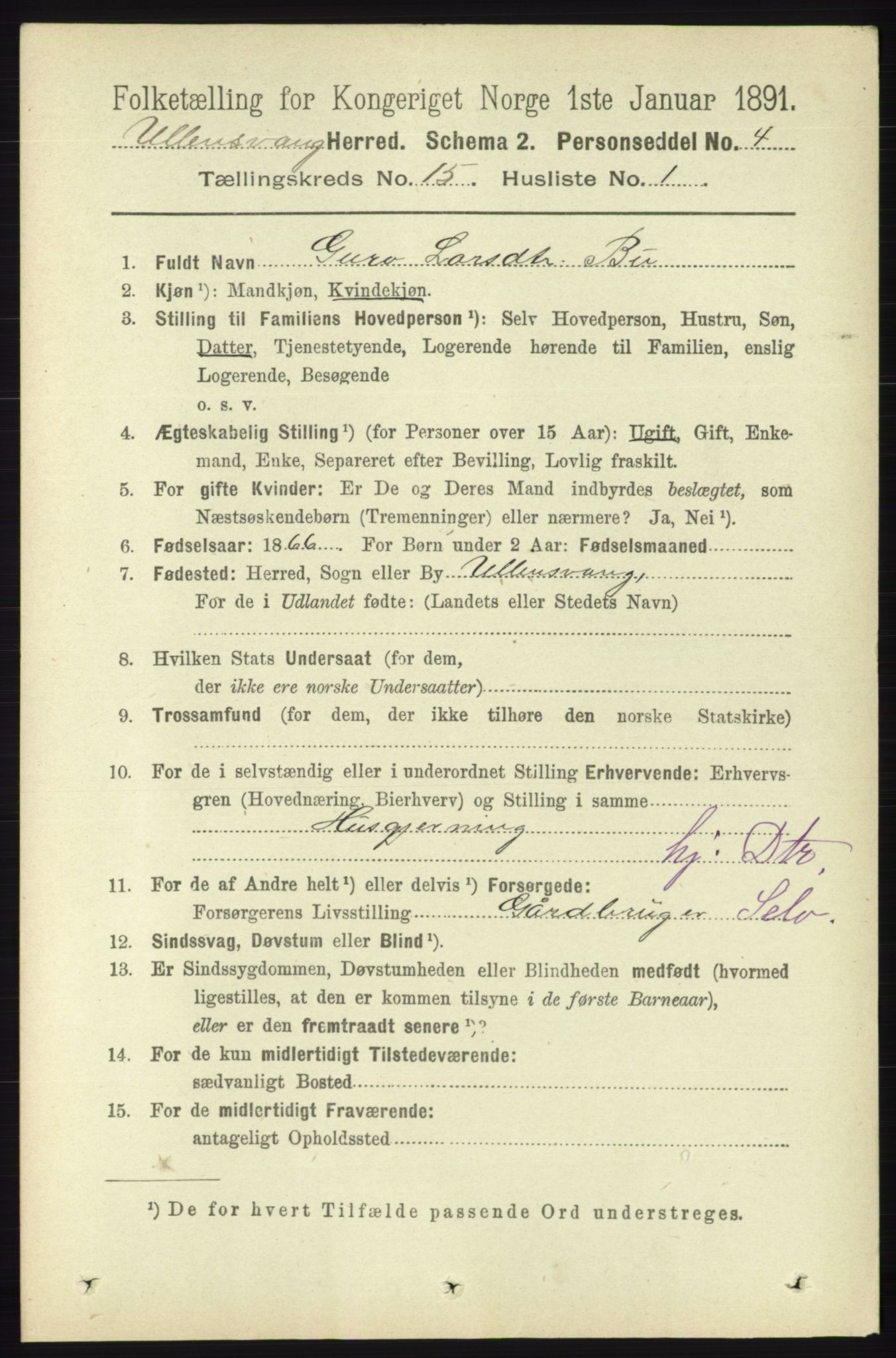 RA, 1891 census for 1230 Ullensvang, 1891, p. 5904