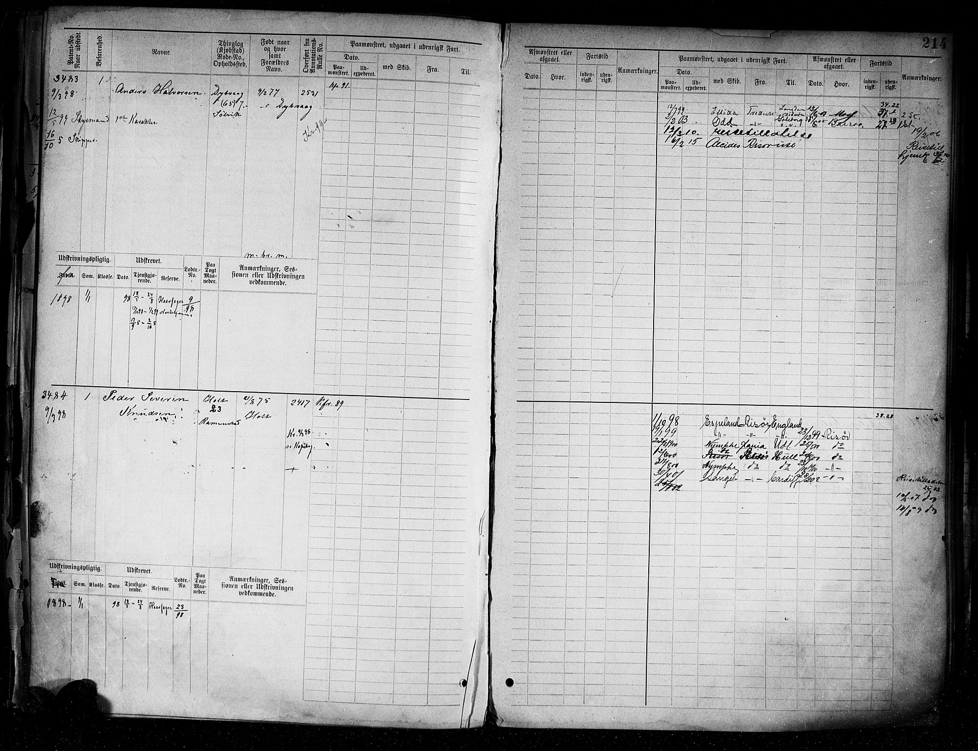 Tvedestrand mønstringskrets, AV/SAK-2031-0011/F/Fb/L0005: Hovedrulle A nr 3057-3817, R-6, 1890-1920, p. 218