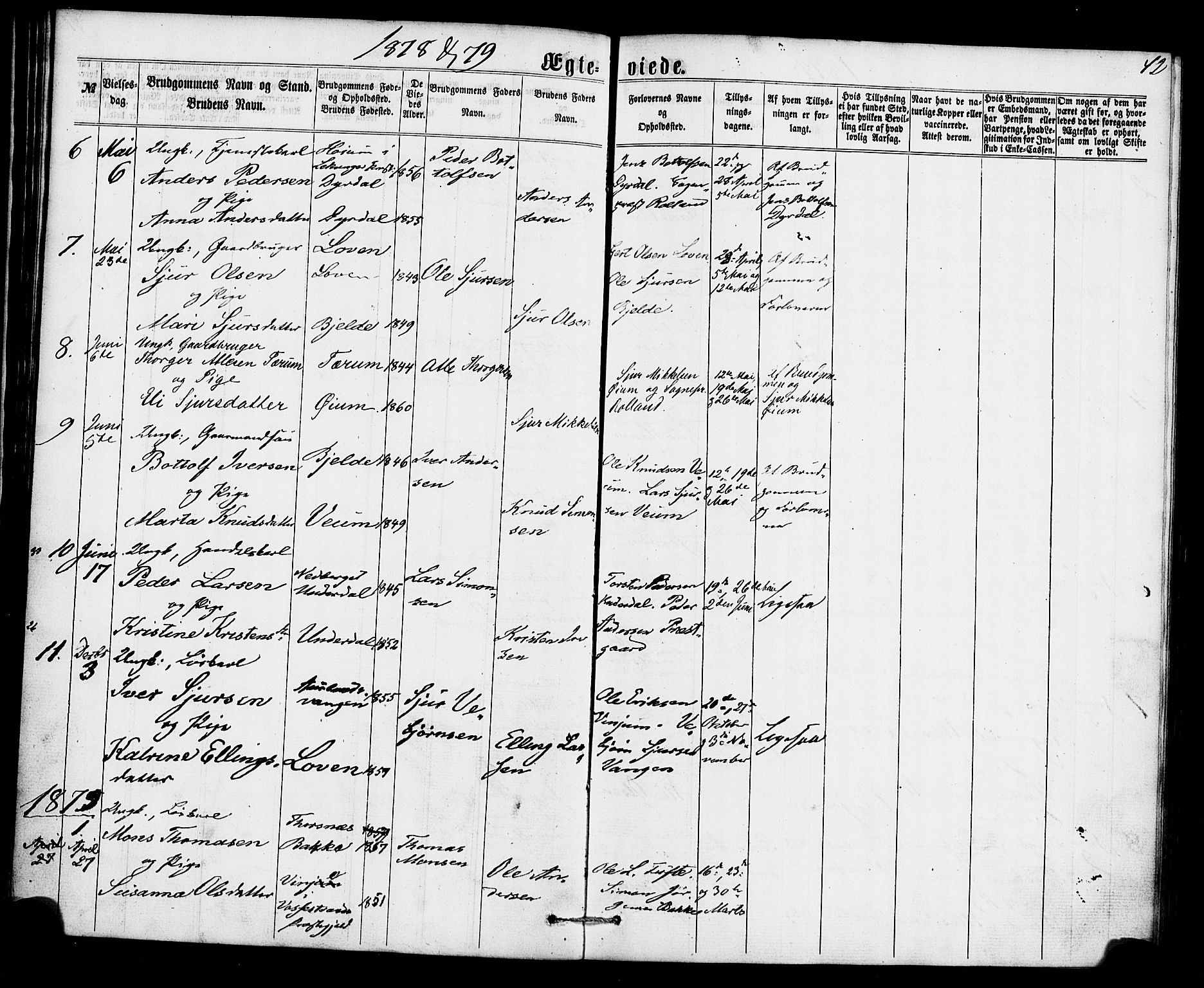 Aurland sokneprestembete, SAB/A-99937/H/Ha/Haa/L0010: Parish register (official) no. A 10, 1859-1879, p. 42