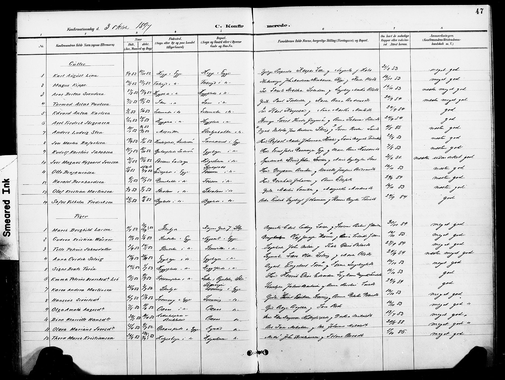 Ministerialprotokoller, klokkerbøker og fødselsregistre - Nord-Trøndelag, AV/SAT-A-1458/740/L0379: Parish register (official) no. 740A02, 1895-1907, p. 47