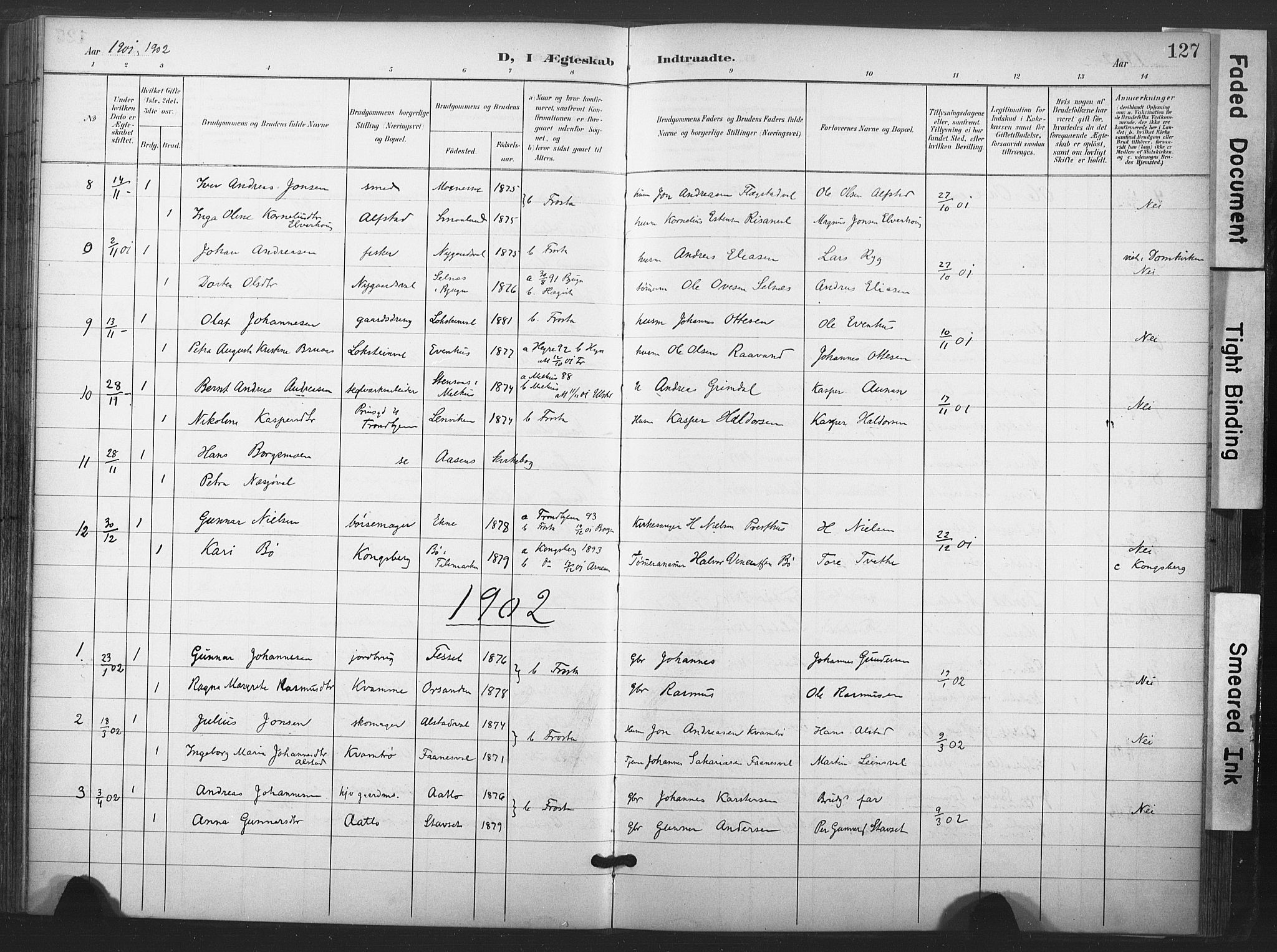 Ministerialprotokoller, klokkerbøker og fødselsregistre - Nord-Trøndelag, SAT/A-1458/713/L0122: Parish register (official) no. 713A11, 1899-1910, p. 127