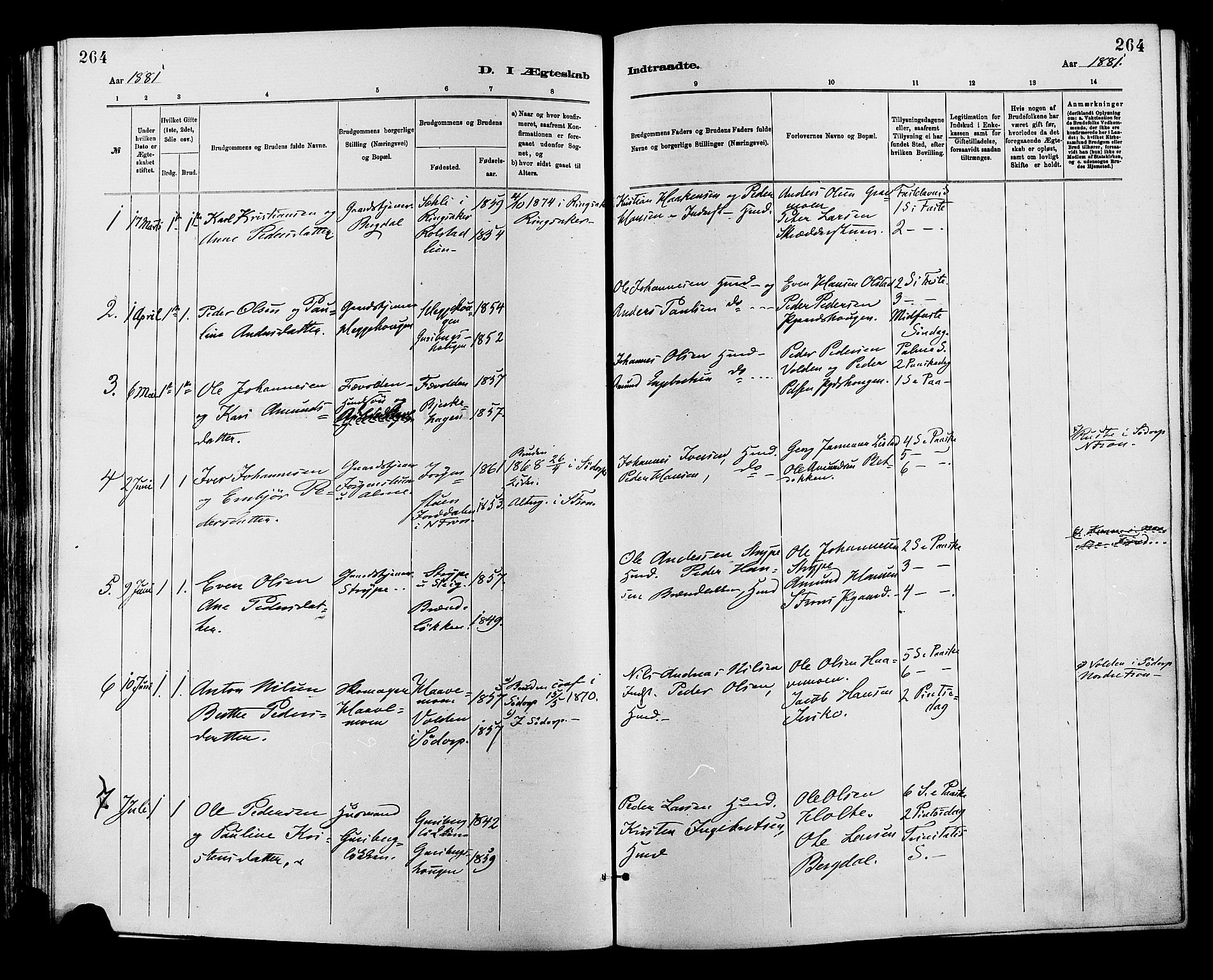 Sør-Fron prestekontor, SAH/PREST-010/H/Ha/Haa/L0003: Parish register (official) no. 3, 1881-1897, p. 264