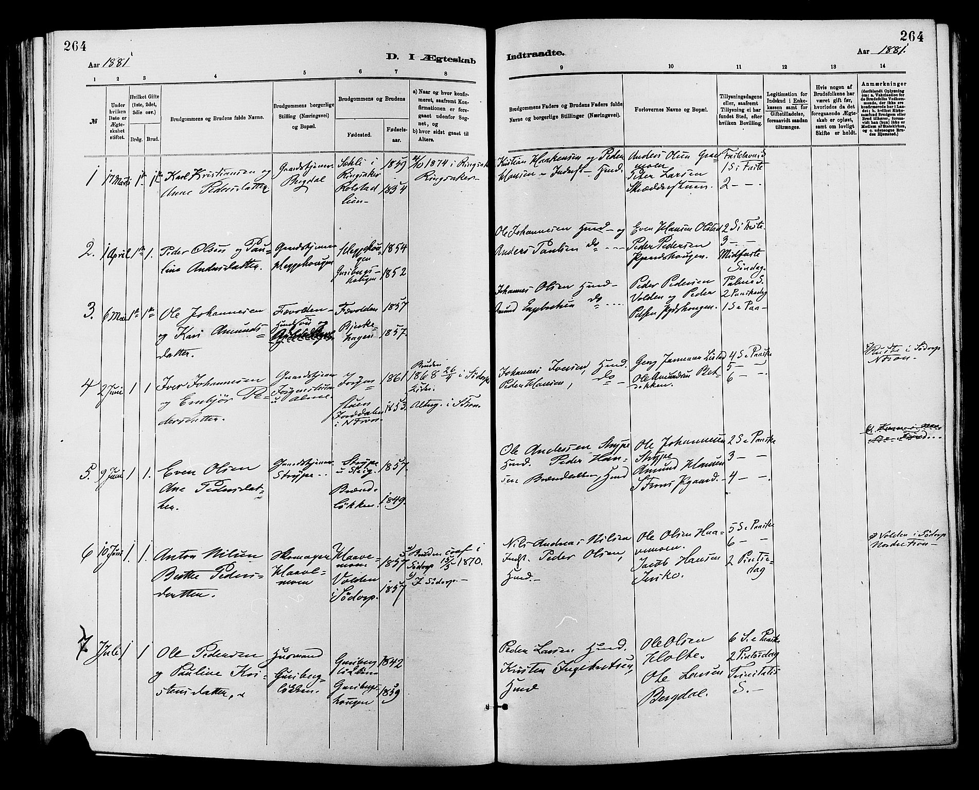 Sør-Fron prestekontor, AV/SAH-PREST-010/H/Ha/Haa/L0003: Parish register (official) no. 3, 1881-1897, p. 264