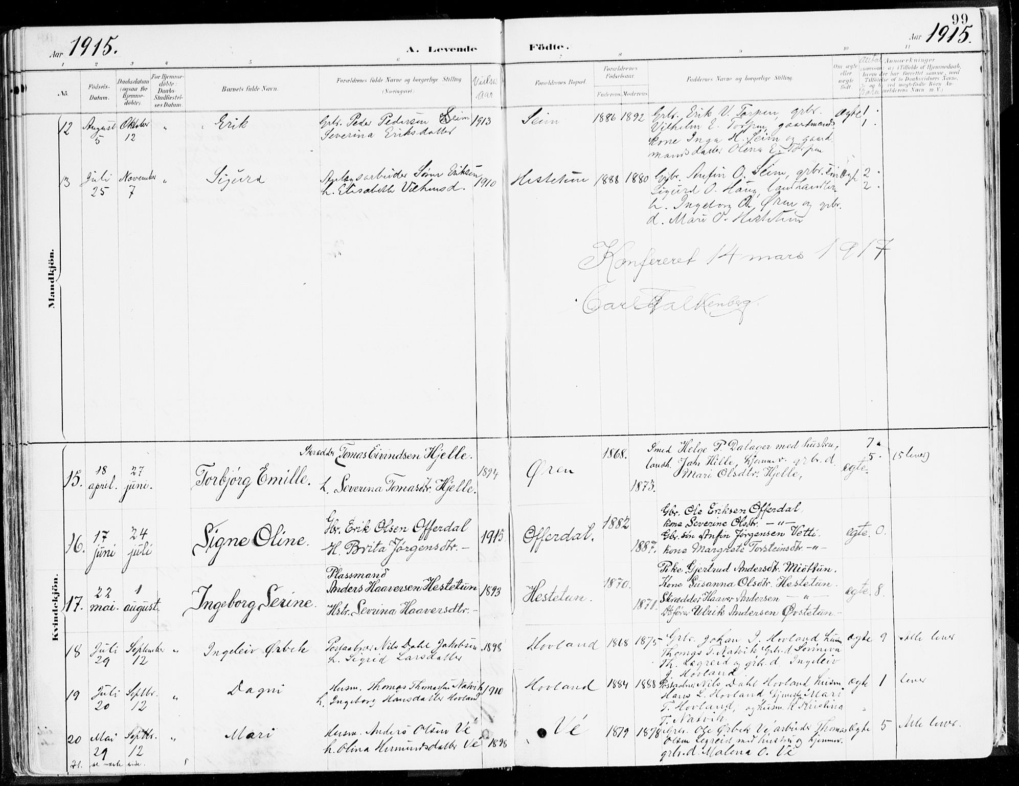 Årdal sokneprestembete, AV/SAB-A-81701: Parish register (official) no. A 5, 1887-1917, p. 99