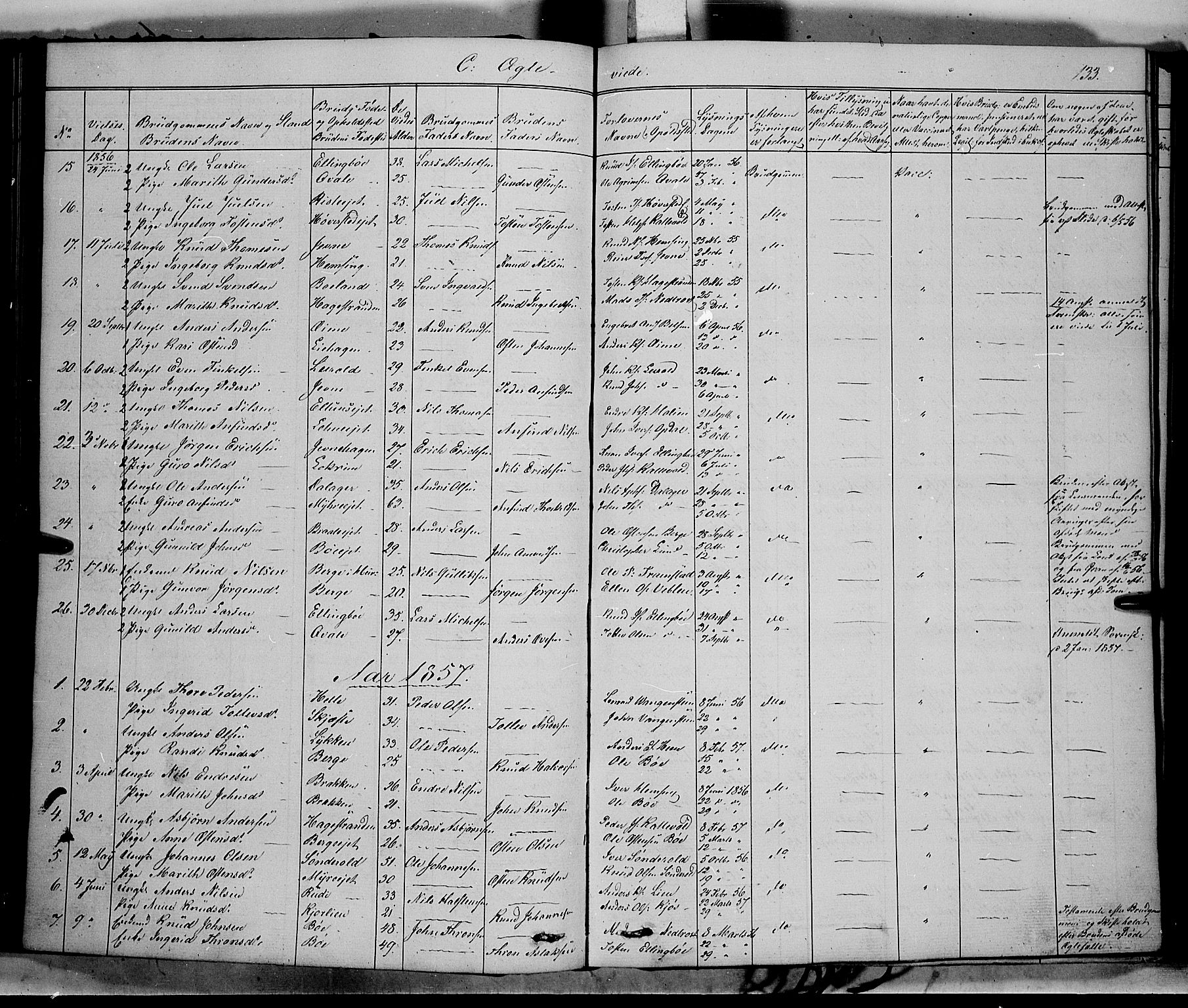 Vang prestekontor, Valdres, AV/SAH-PREST-140/H/Ha/L0006: Parish register (official) no. 6, 1846-1864, p. 133