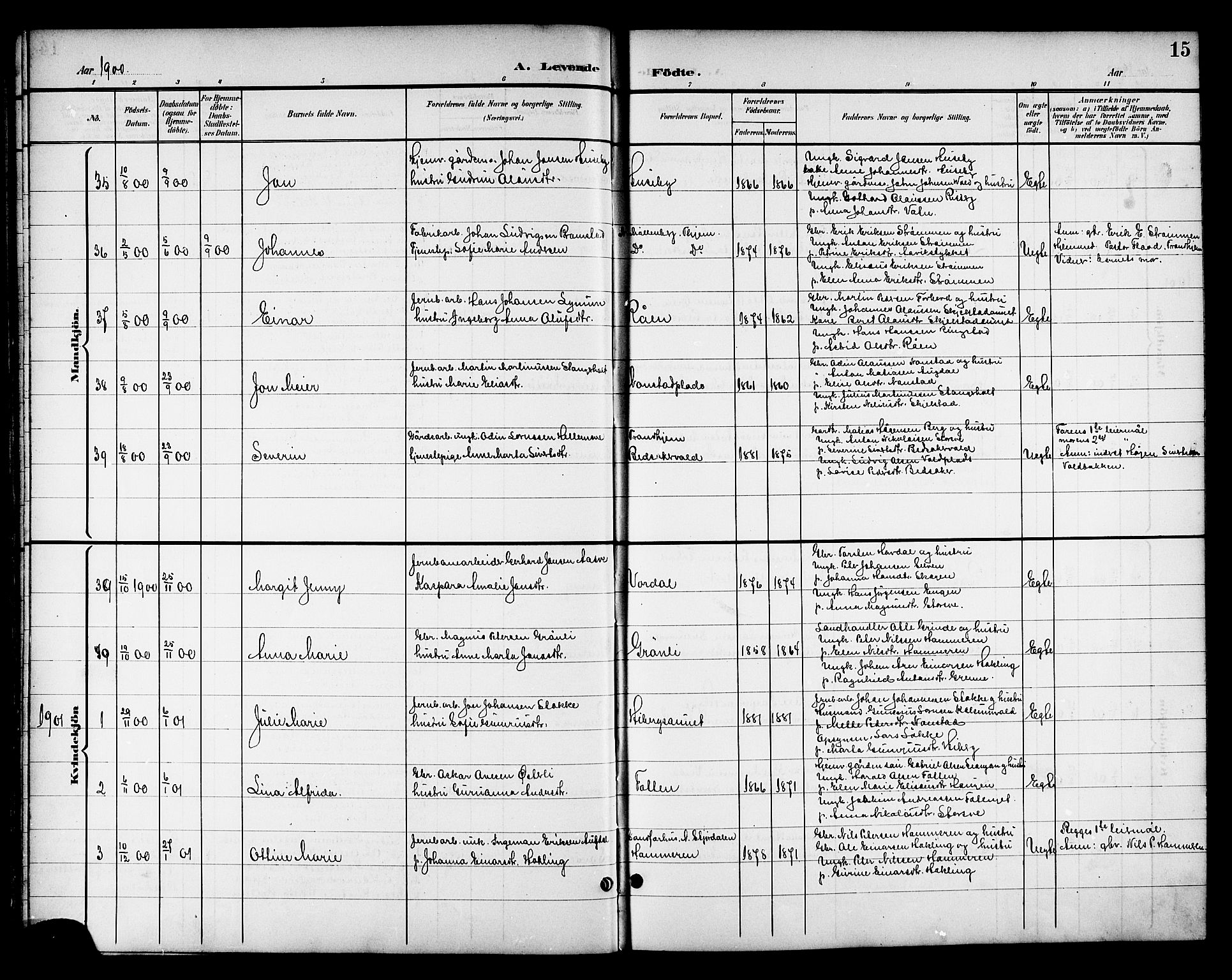 Ministerialprotokoller, klokkerbøker og fødselsregistre - Nord-Trøndelag, SAT/A-1458/714/L0135: Parish register (copy) no. 714C04, 1899-1918, p. 15
