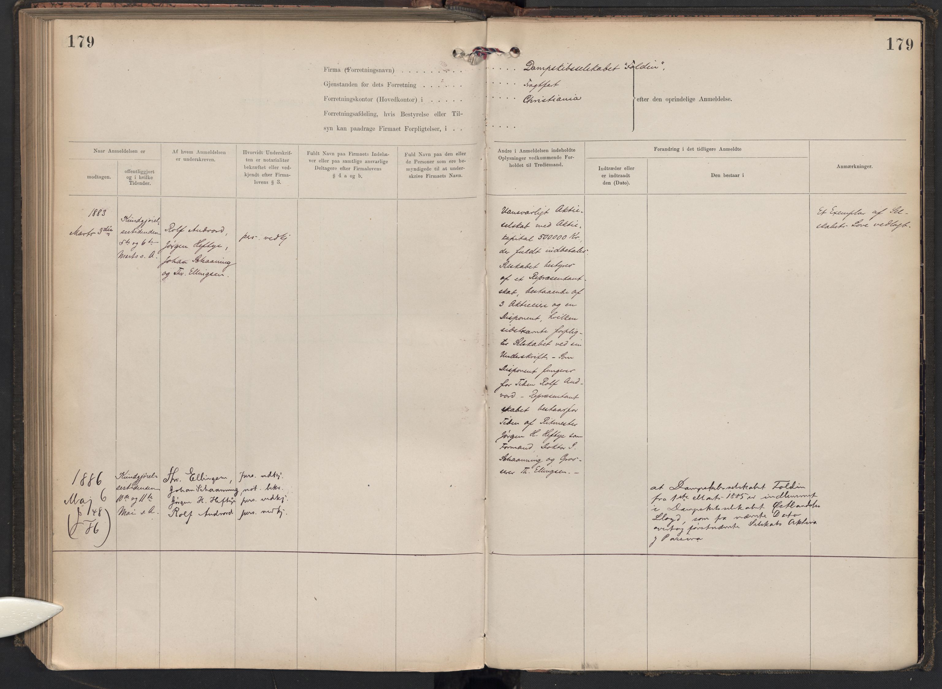 Oslo byfogd avd. II, AV/SAO-A-10942/G/Gb/Gba/L0003: Registreringsprotokoll, Rekke I, 1880-1883, p. 179