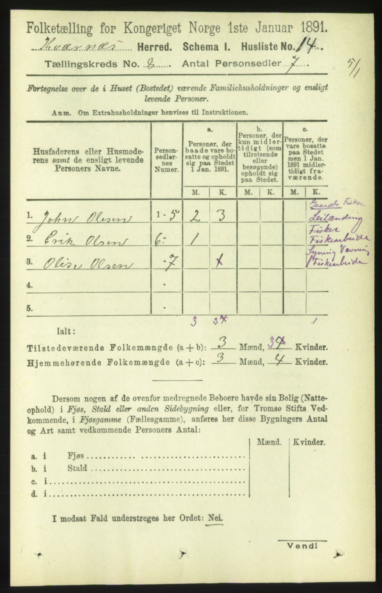 RA, 1891 census for 1553 Kvernes, 1891, p. 3470