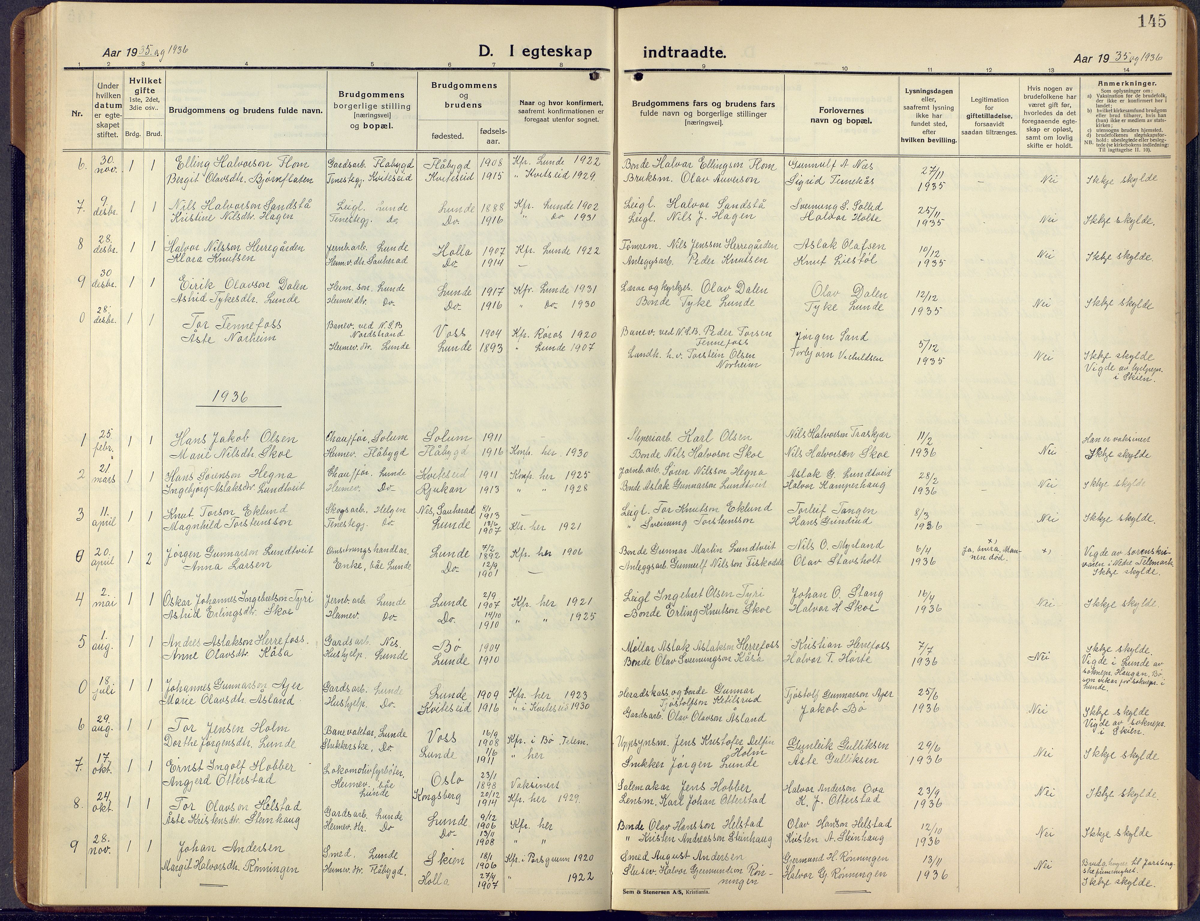 Lunde kirkebøker, SAKO/A-282/F/Fa/L0006: Parish register (official) no. I 6, 1922-1940, p. 145