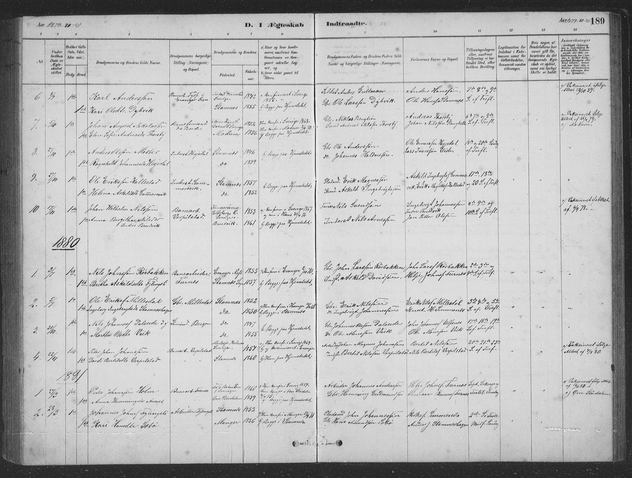 Vaksdal Sokneprestembete, SAB/A-78901/H/Hab: Parish register (copy) no. D 1, 1878-1939, p. 189
