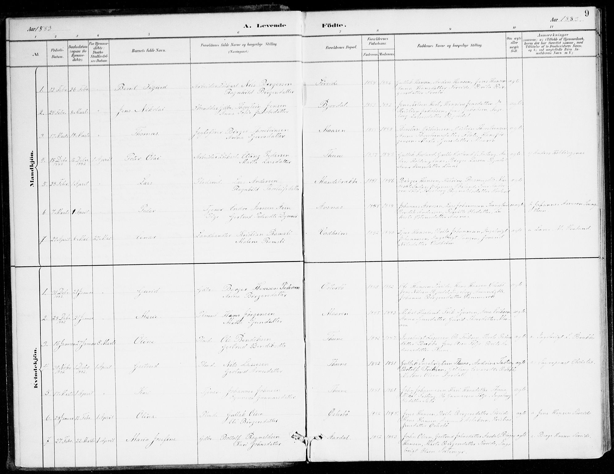Lavik sokneprestembete, SAB/A-80901: Parish register (official) no. C 1, 1882-1904, p. 9