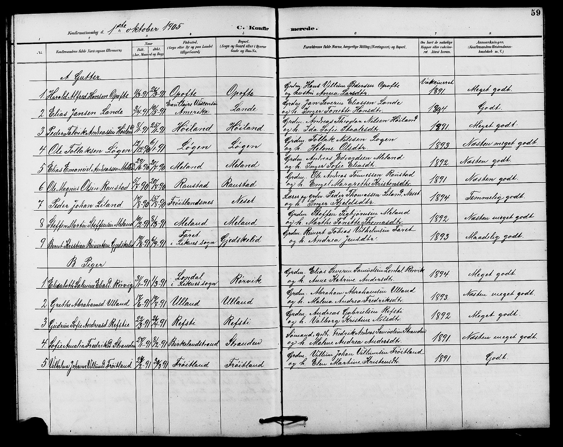 Kvinesdal sokneprestkontor, SAK/1111-0026/F/Fb/Fba/L0004: Parish register (copy) no. B 4, 1894-1909, p. 59