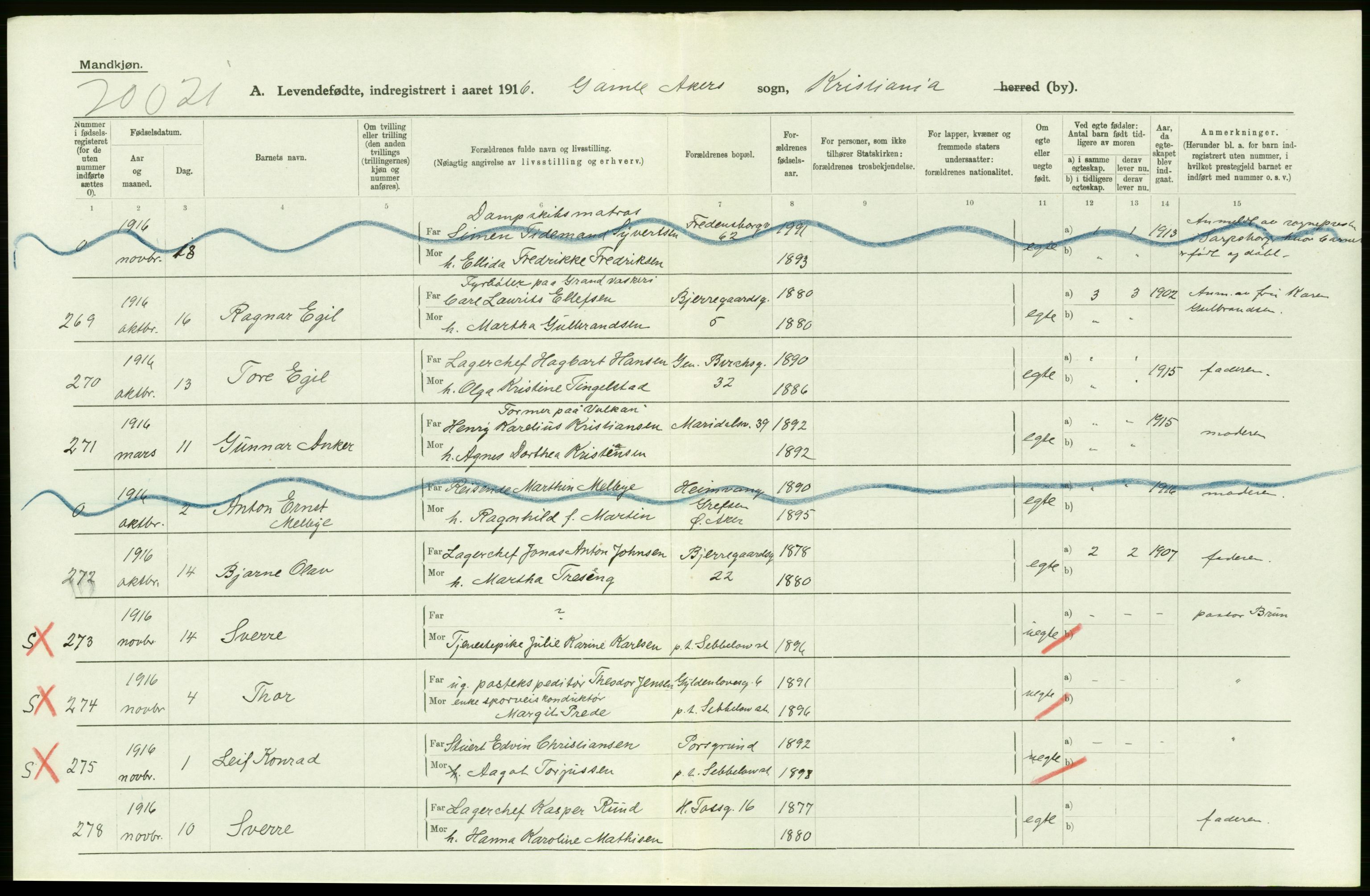 Statistisk sentralbyrå, Sosiodemografiske emner, Befolkning, AV/RA-S-2228/D/Df/Dfb/Dfbf/L0006: Kristiania: Levendefødte menn og kvinner., 1916, p. 334