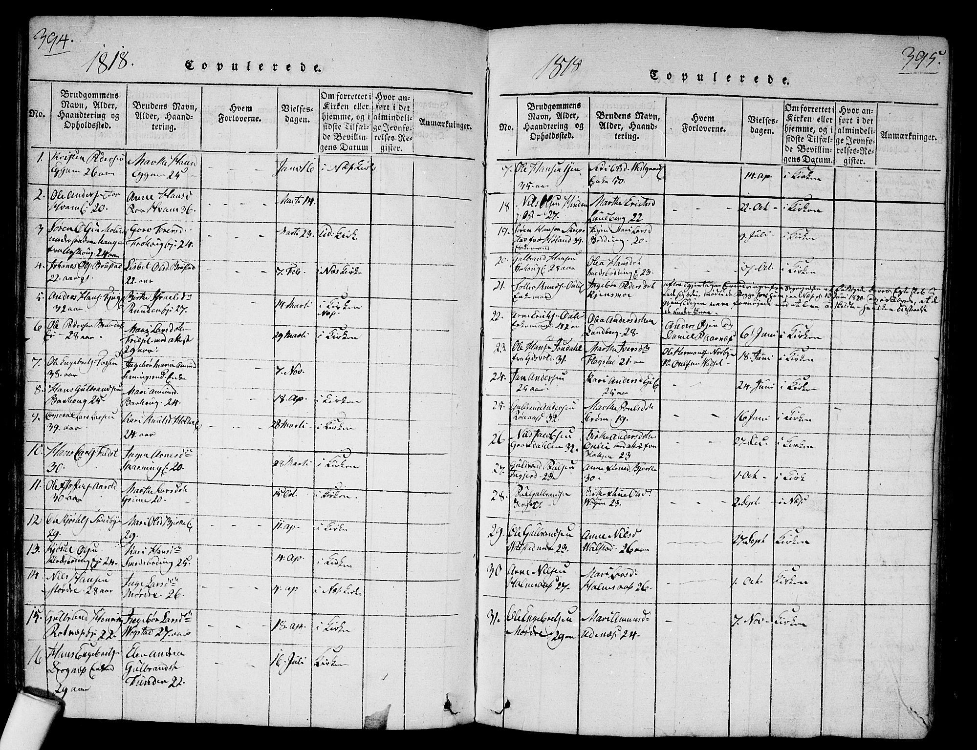 Nes prestekontor Kirkebøker, SAO/A-10410/G/Ga/L0001: Parish register (copy) no. I 1, 1815-1835, p. 394-395