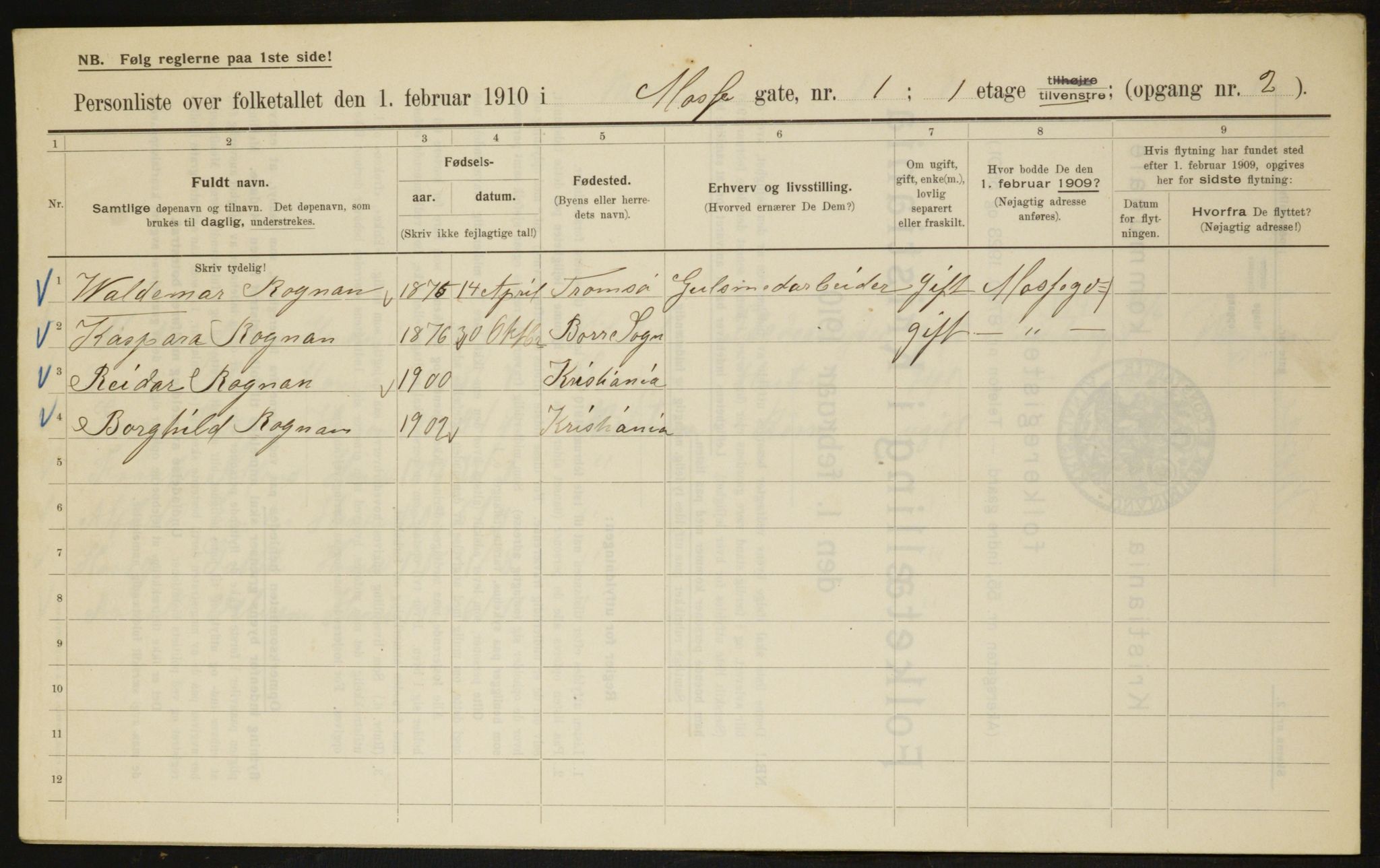 OBA, Municipal Census 1910 for Kristiania, 1910, p. 63539