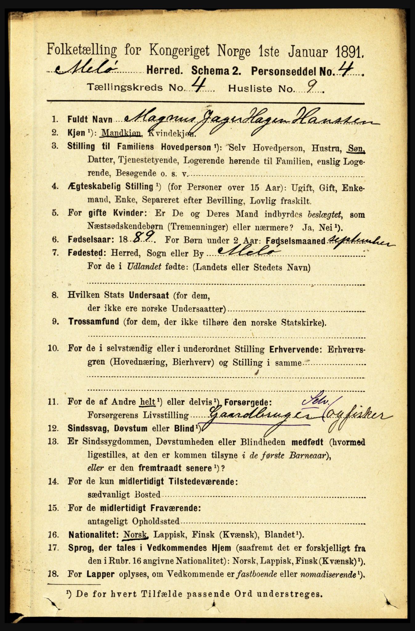 RA, 1891 census for 1837 Meløy, 1891, p. 1515