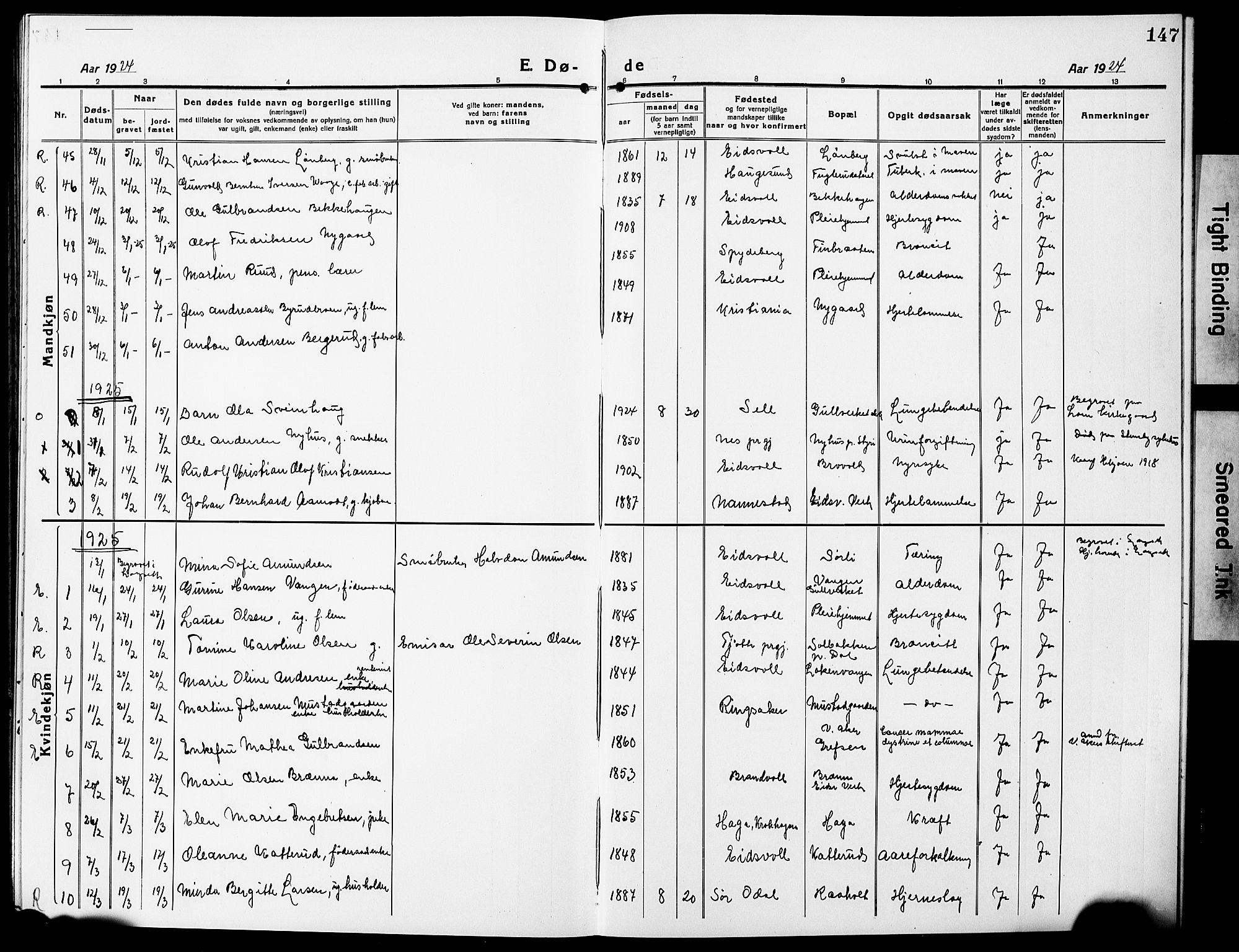 Eidsvoll prestekontor Kirkebøker, AV/SAO-A-10888/G/Ga/L0009: Parish register (copy) no. I 9, 1914-1927, p. 147