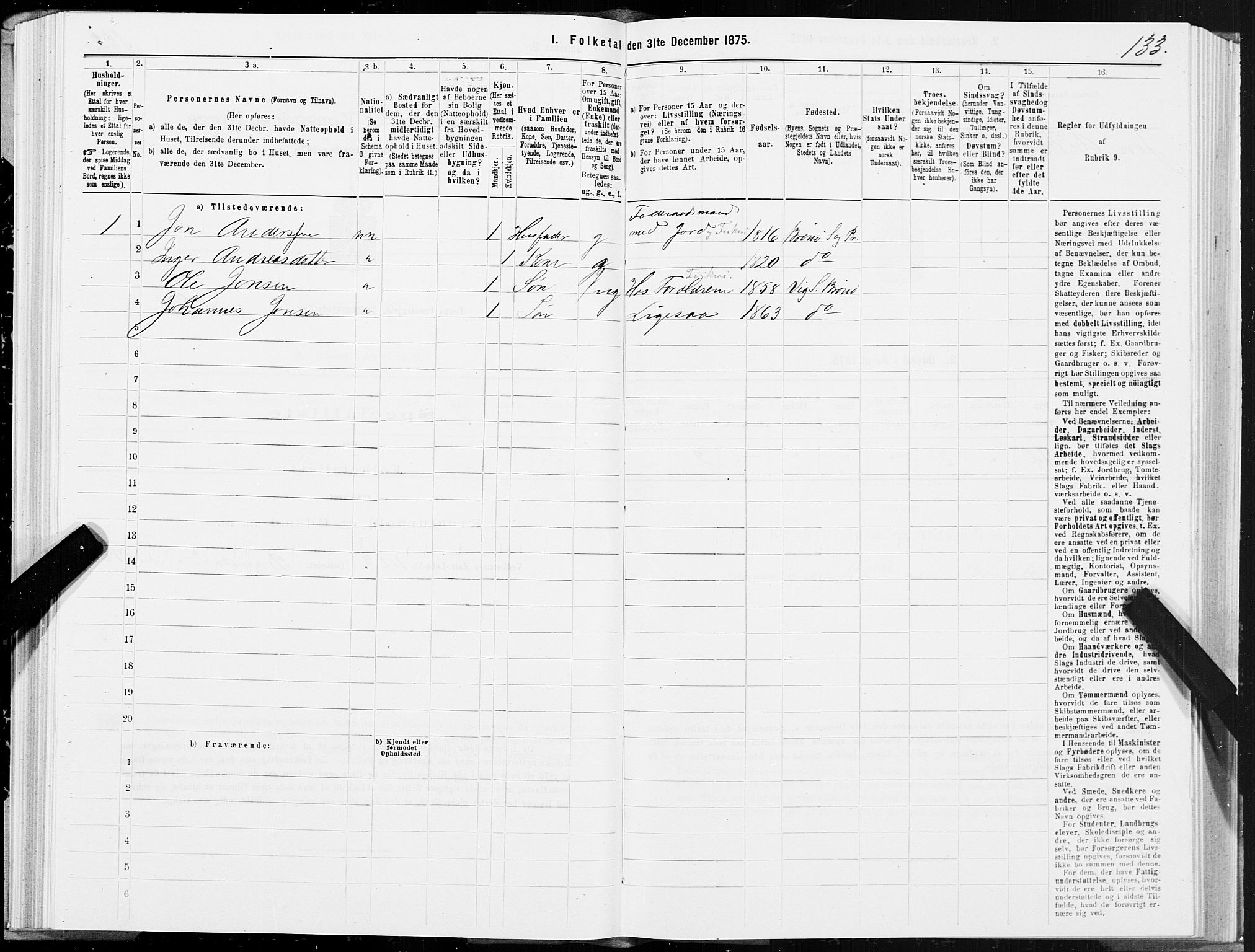 SAT, 1875 census for 1814P Brønnøy, 1875, p. 1133