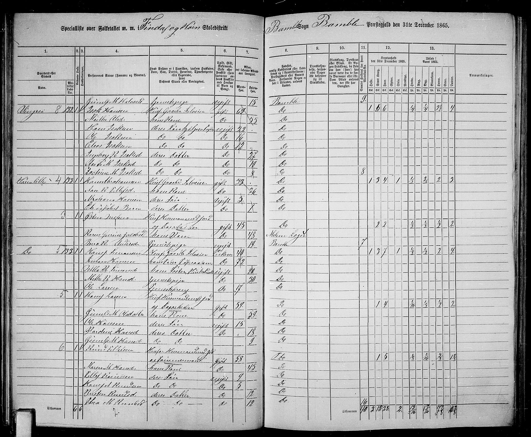 RA, 1865 census for Bamble, 1865, p. 69