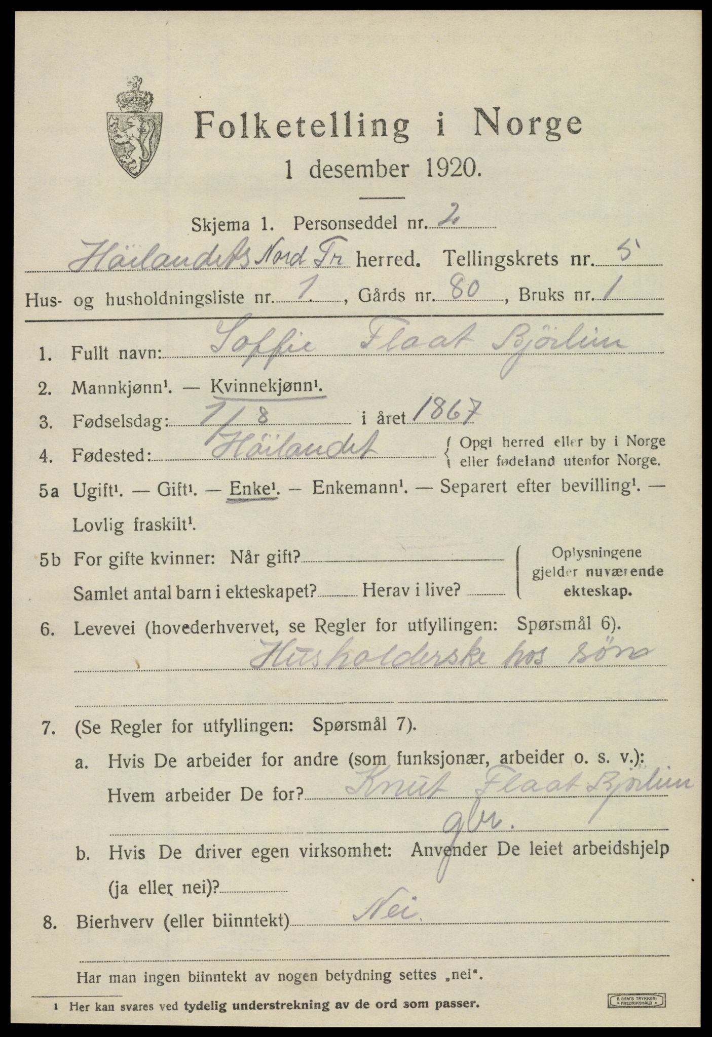 SAT, 1920 census for Høylandet, 1920, p. 2570