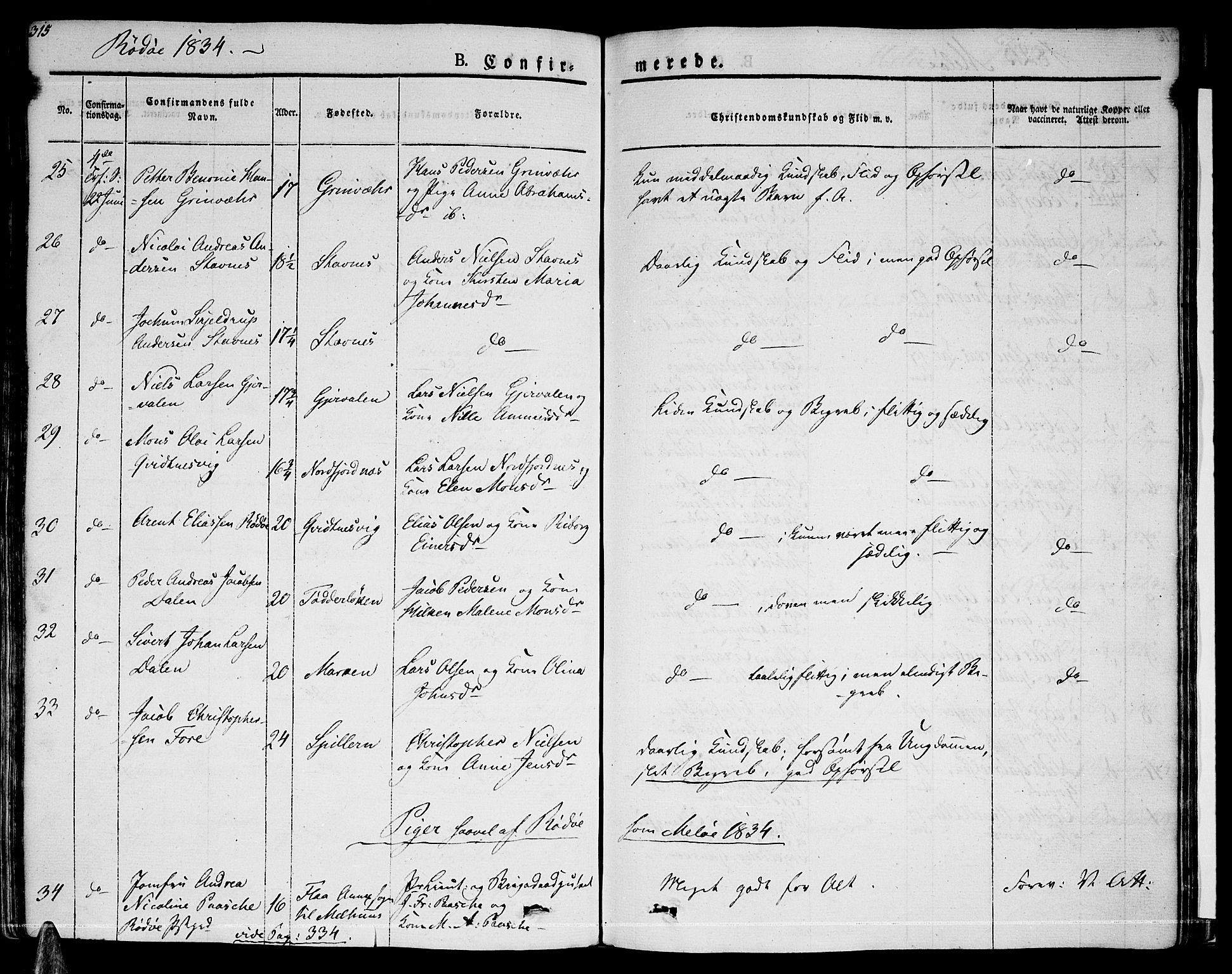 Ministerialprotokoller, klokkerbøker og fødselsregistre - Nordland, AV/SAT-A-1459/841/L0598: Parish register (official) no. 841A06 /1, 1825-1844, p. 315