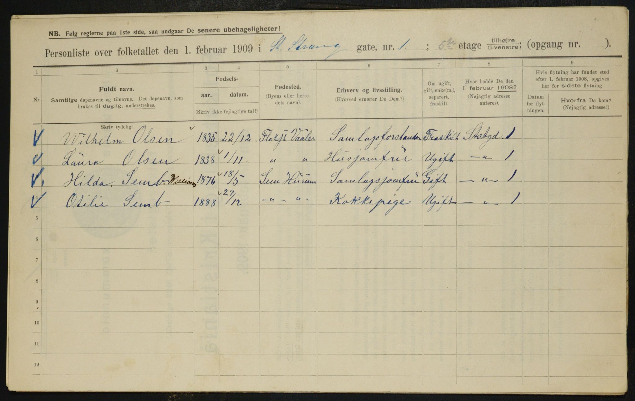 OBA, Municipal Census 1909 for Kristiania, 1909, p. 24154