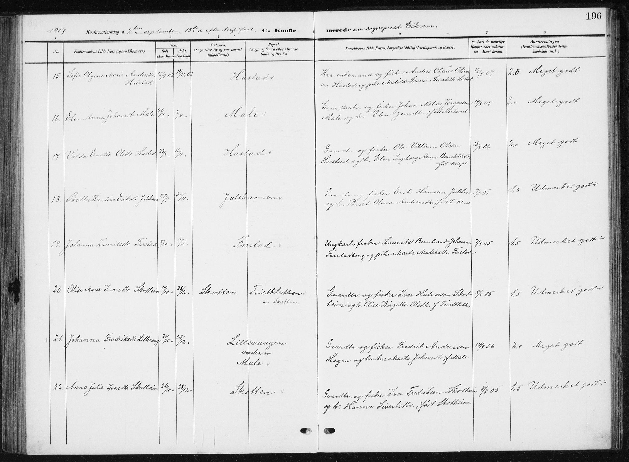 Ministerialprotokoller, klokkerbøker og fødselsregistre - Møre og Romsdal, AV/SAT-A-1454/567/L0784: Parish register (copy) no. 567C04, 1903-1938, p. 196