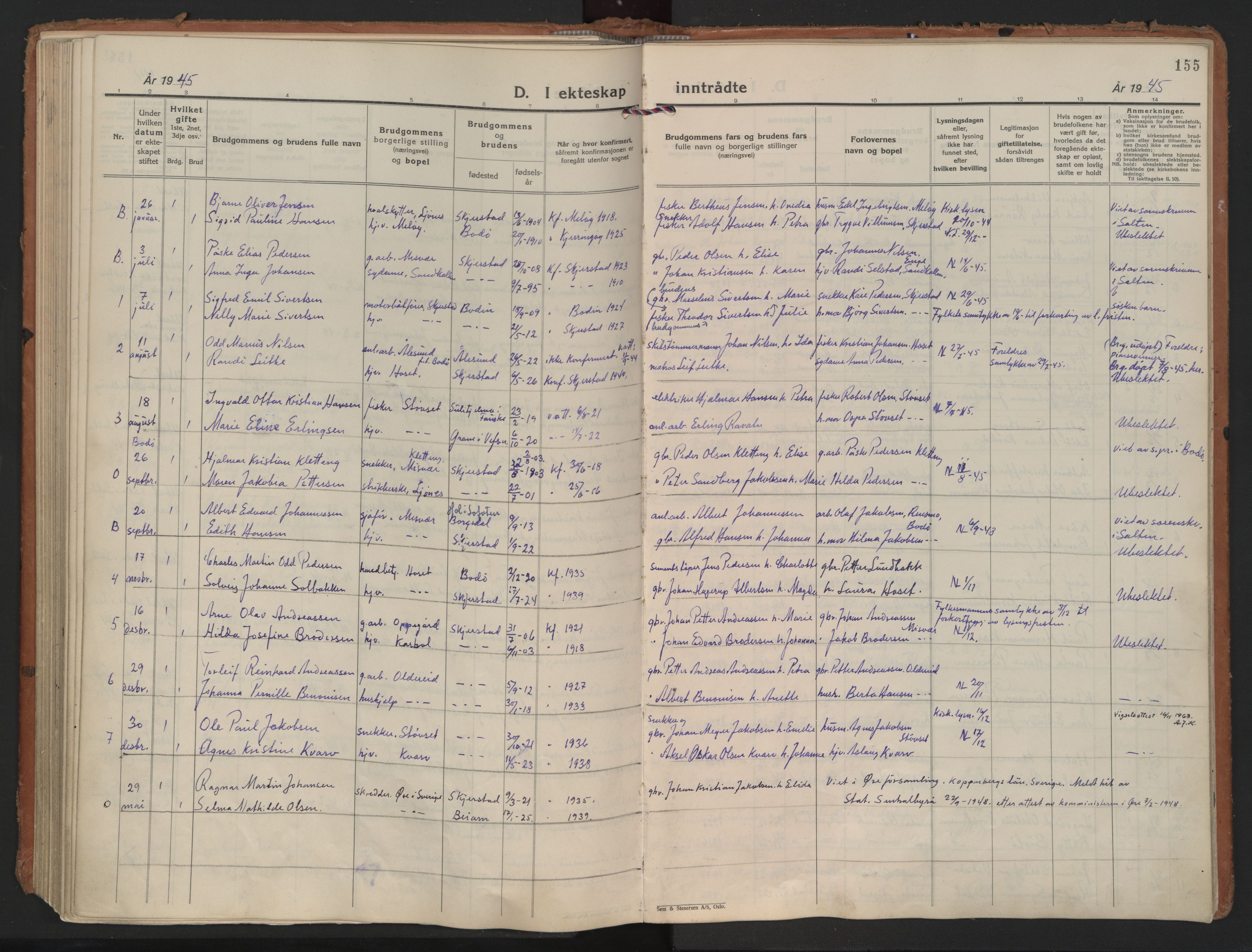 Ministerialprotokoller, klokkerbøker og fødselsregistre - Nordland, SAT/A-1459/852/L0749: Parish register (official) no. 852A19, 1933-1951, p. 155