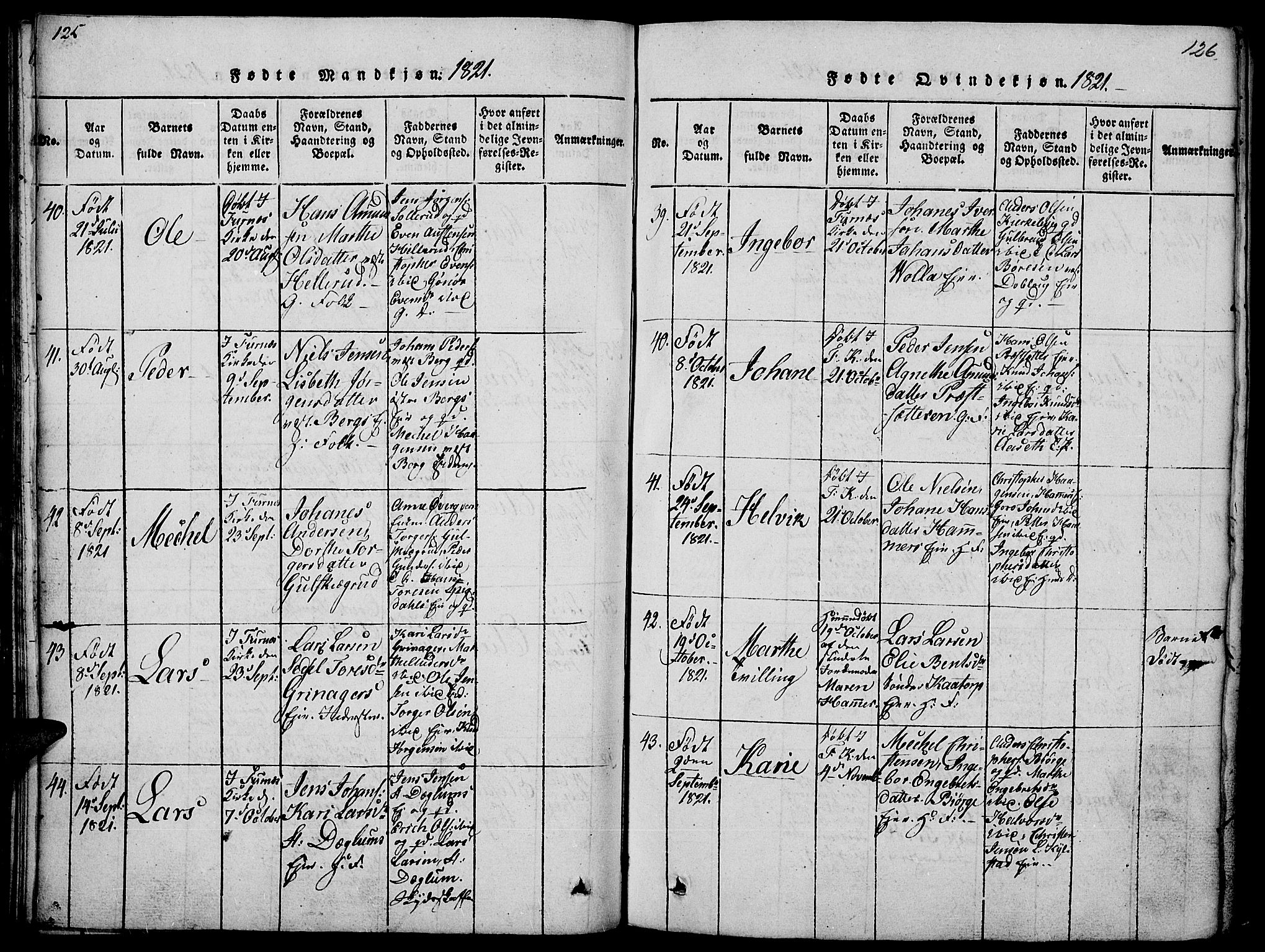 Vang prestekontor, Hedmark, SAH/PREST-008/H/Ha/Haa/L0008: Parish register (official) no. 8, 1815-1826, p. 125-126