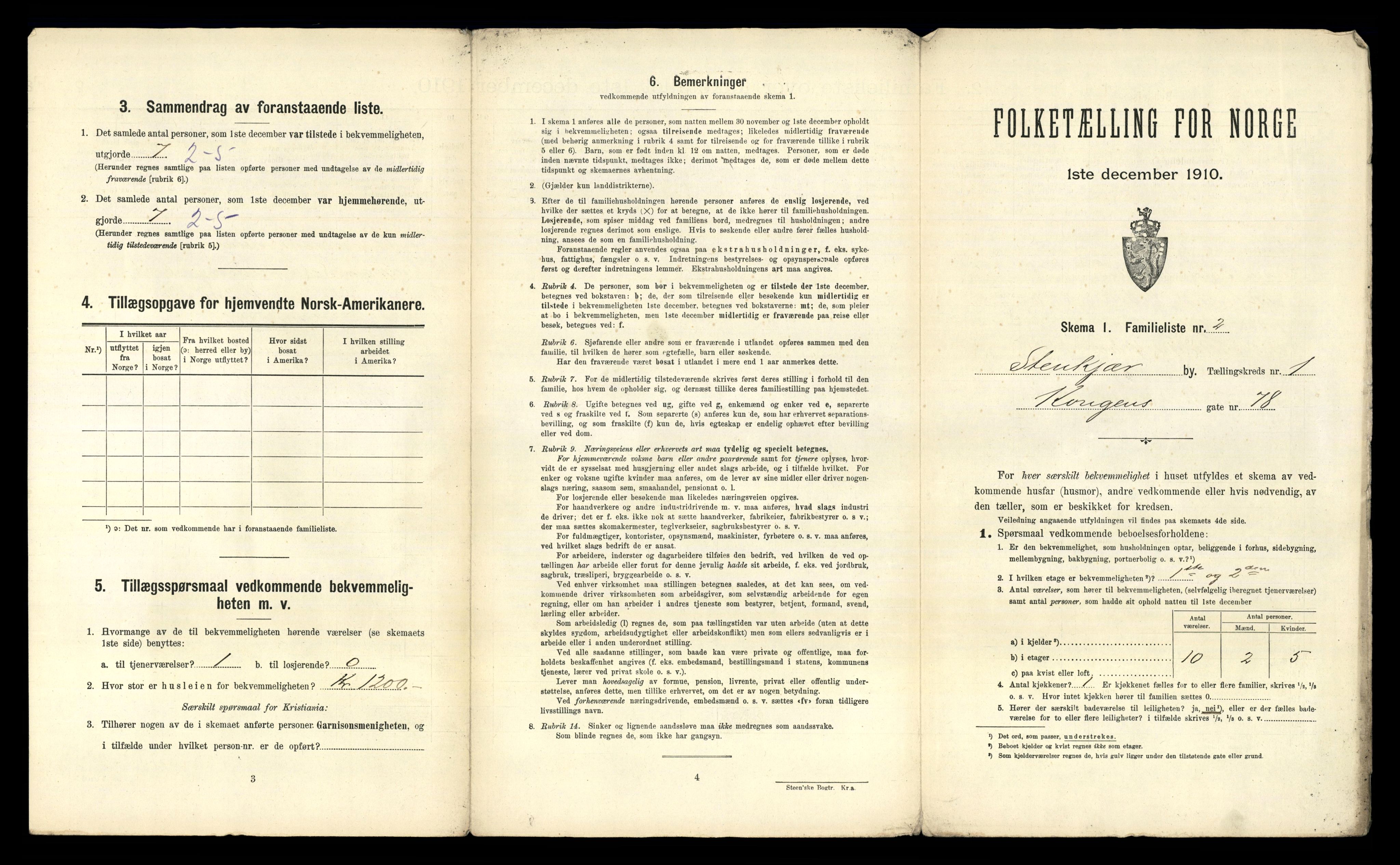 RA, 1910 census for Steinkjer, 1910, p. 288