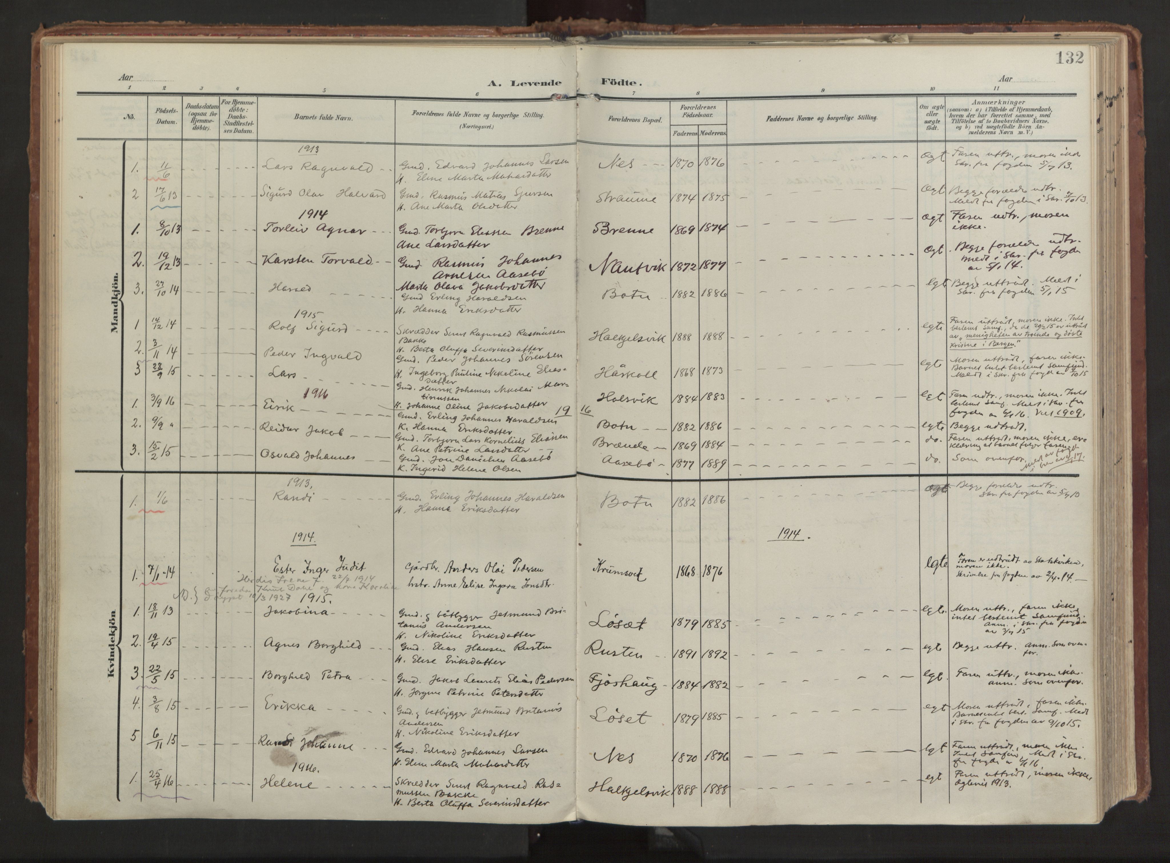 Ministerialprotokoller, klokkerbøker og fødselsregistre - Møre og Romsdal, AV/SAT-A-1454/511/L0144: Parish register (official) no. 511A11, 1906-1923, p. 132