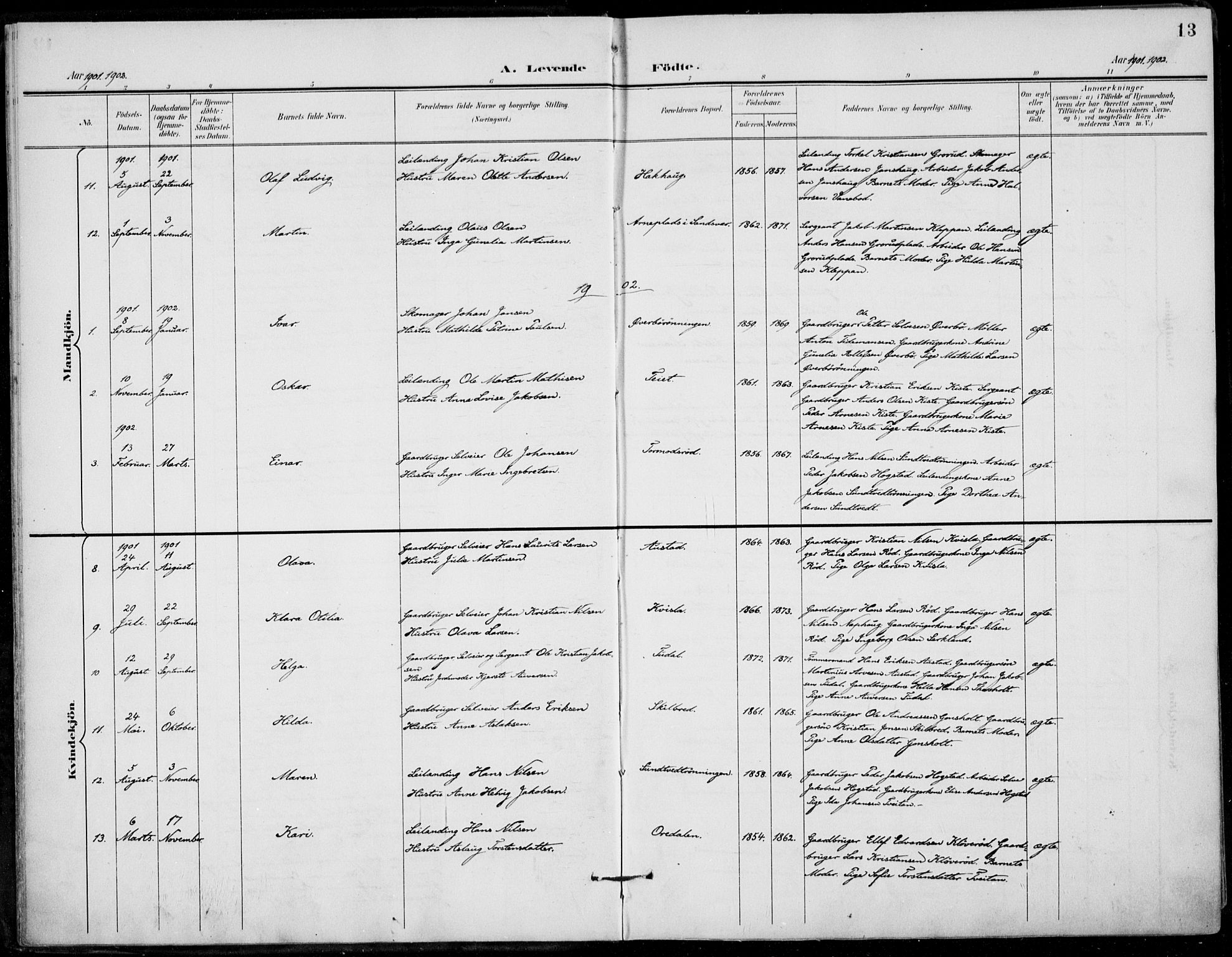 Siljan kirkebøker, SAKO/A-300/F/Fa/L0003: Parish register (official) no. 3, 1896-1910, p. 13
