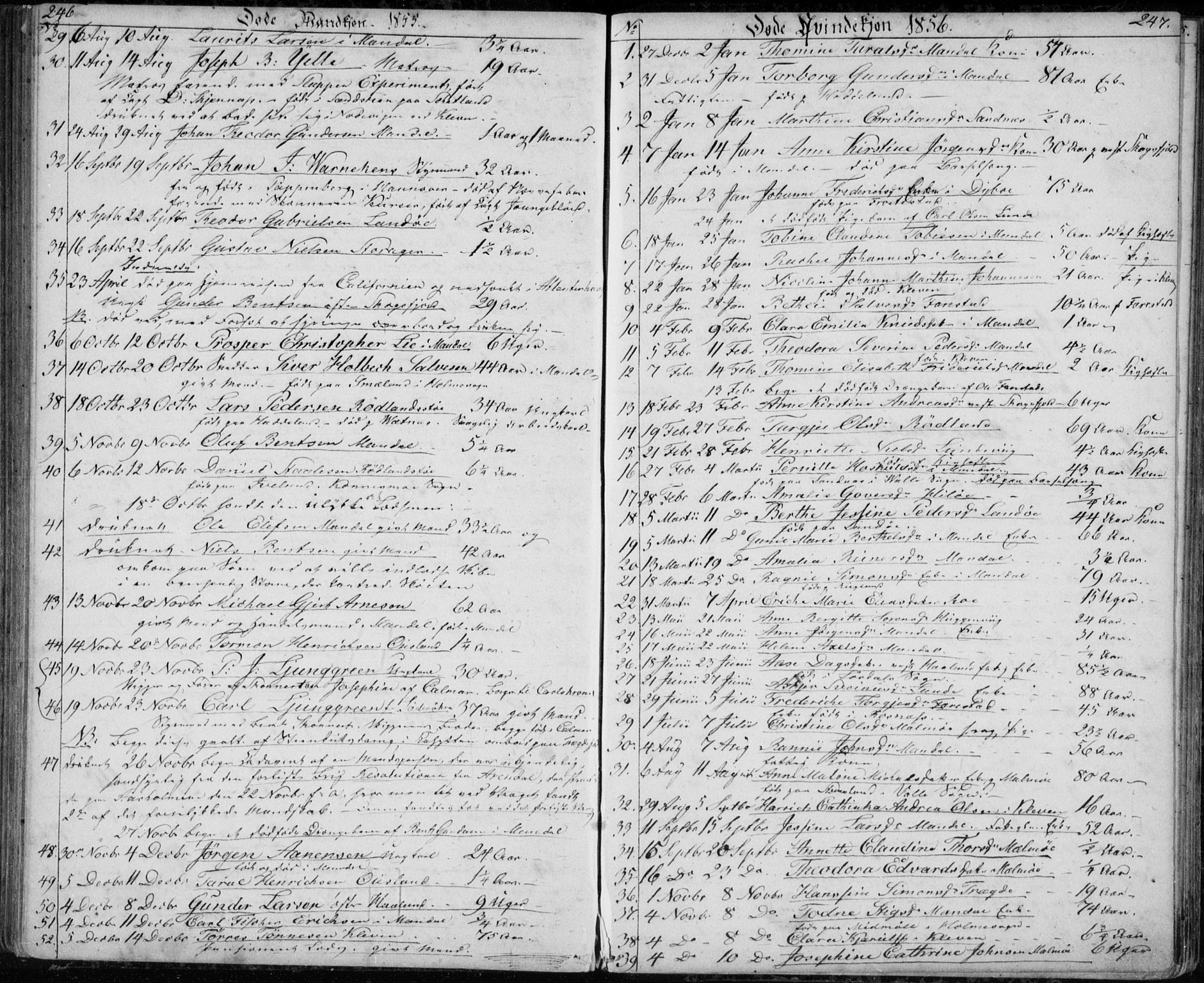 Mandal sokneprestkontor, AV/SAK-1111-0030/F/Fb/Fba/L0008: Parish register (copy) no. B 2, 1854-1868, p. 246-247