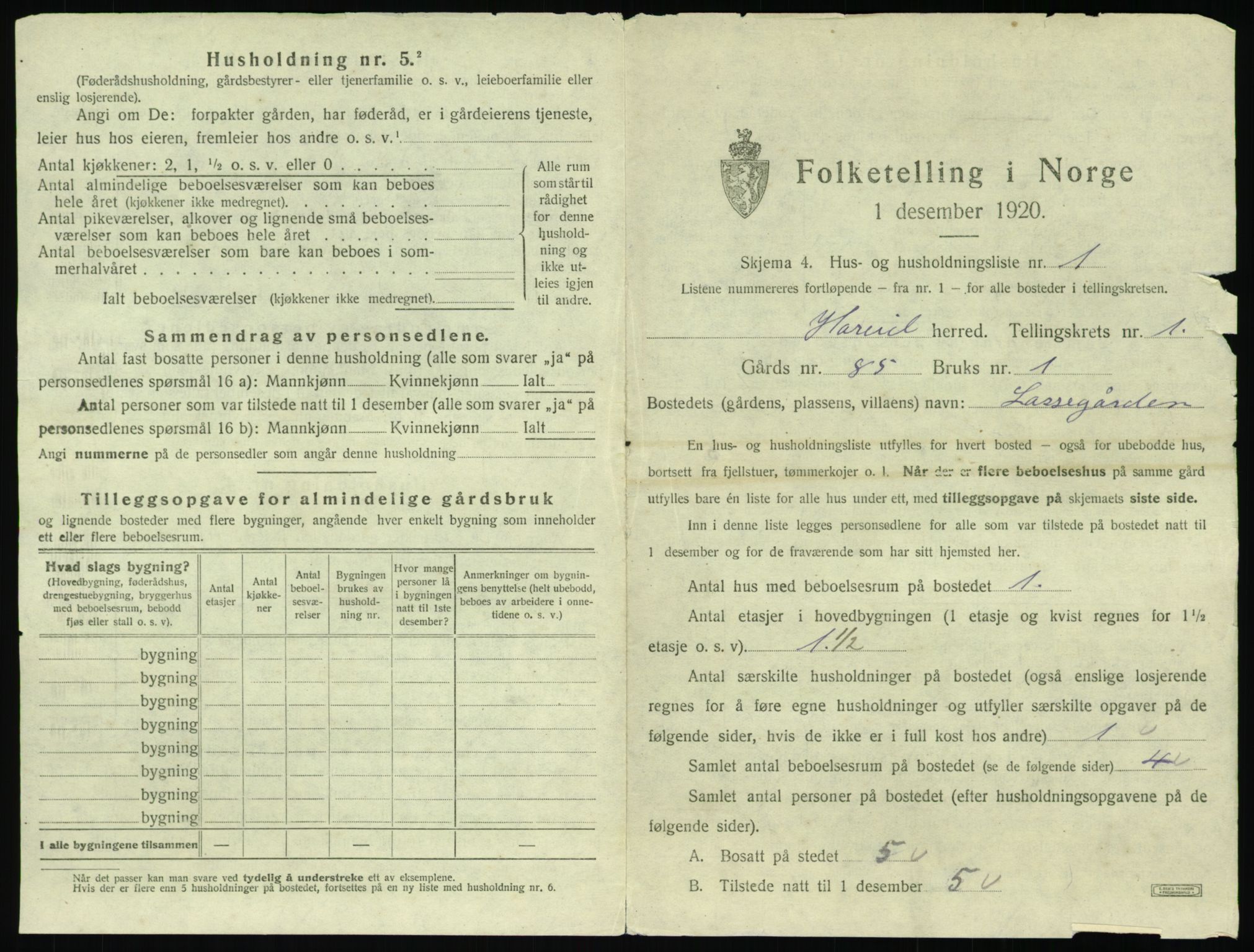 SAT, 1920 census for Hareid, 1920, p. 61