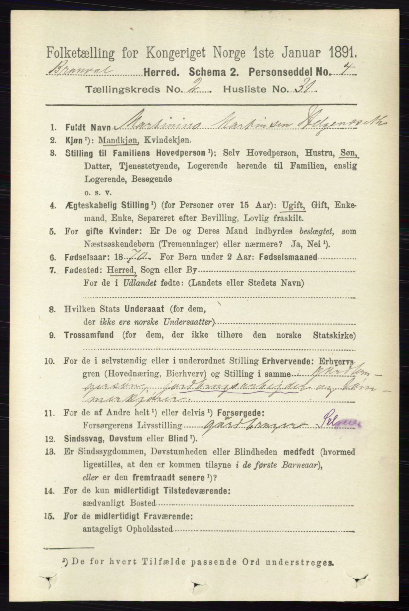 RA, 1891 census for 0422 Brandval, 1891, p. 984