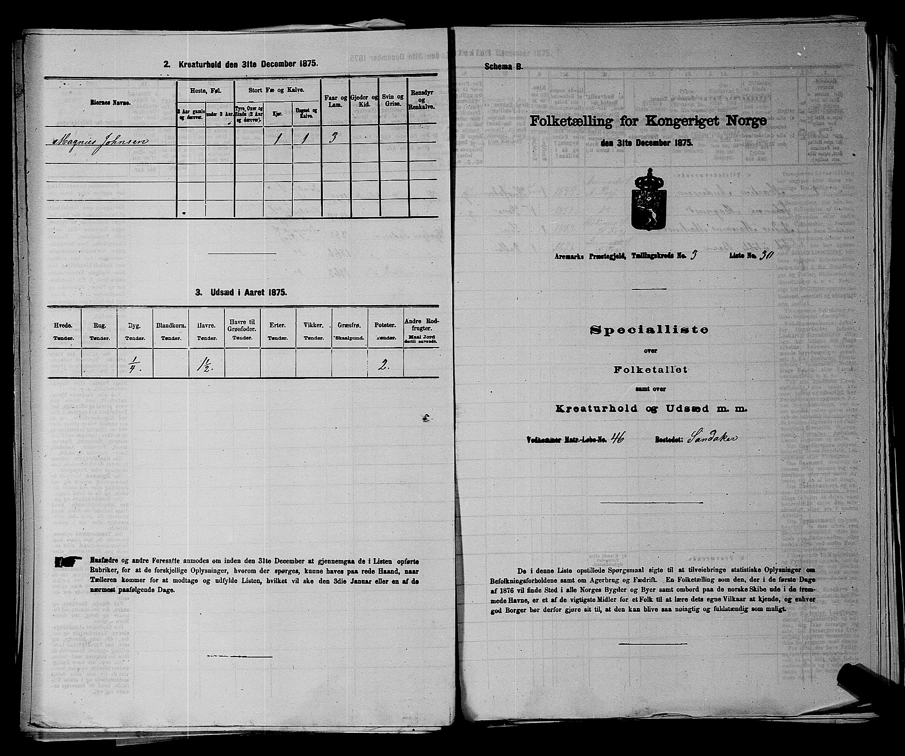RA, 1875 census for 0118P Aremark, 1875, p. 451