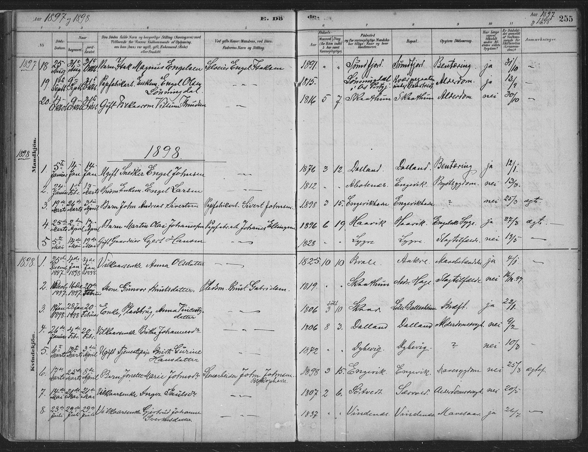 Fusa sokneprestembete, SAB/A-75401/H/Haa: Parish register (official) no. D 1, 1880-1938, p. 255