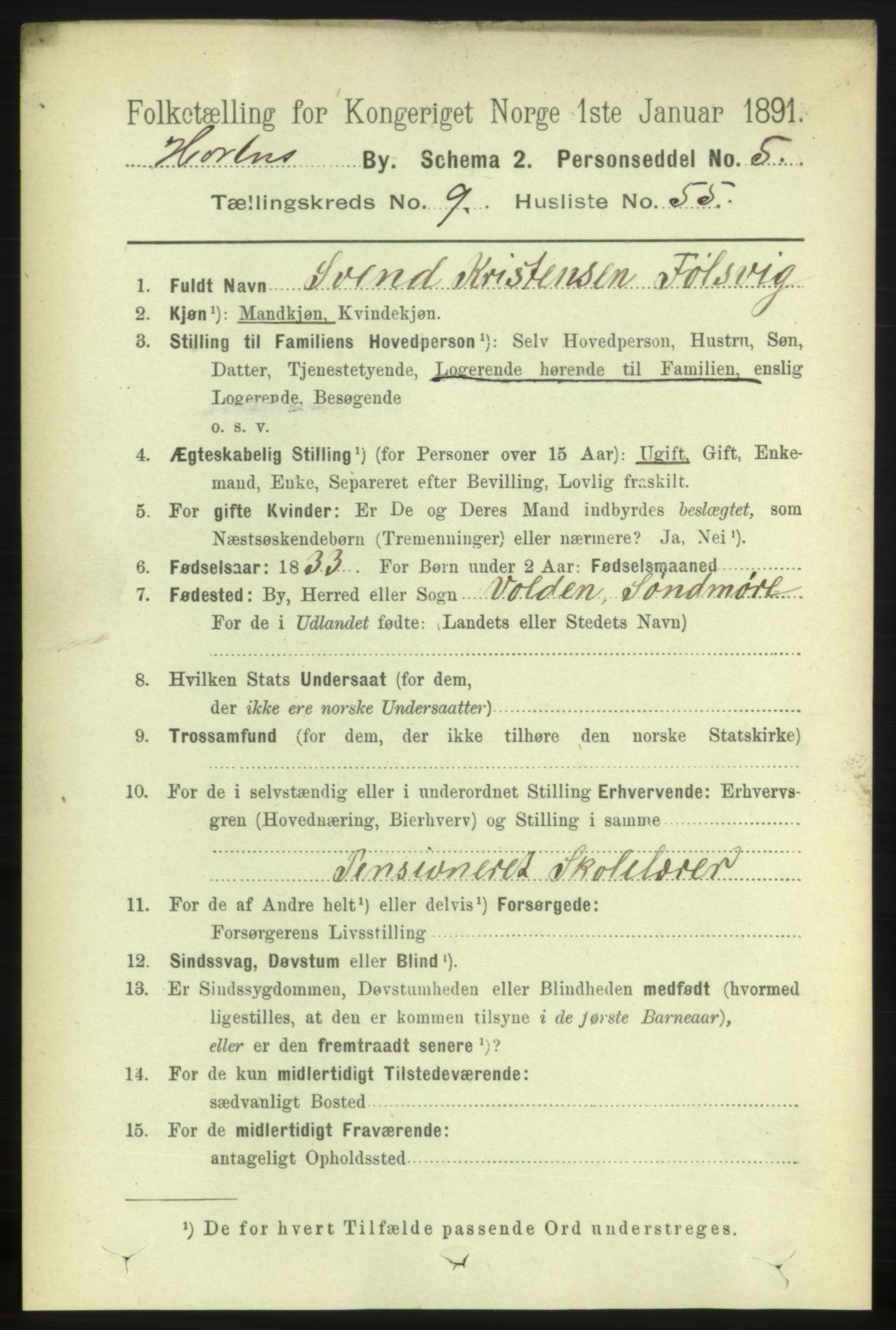 RA, 1891 census for 0703 Horten, 1891, p. 6150