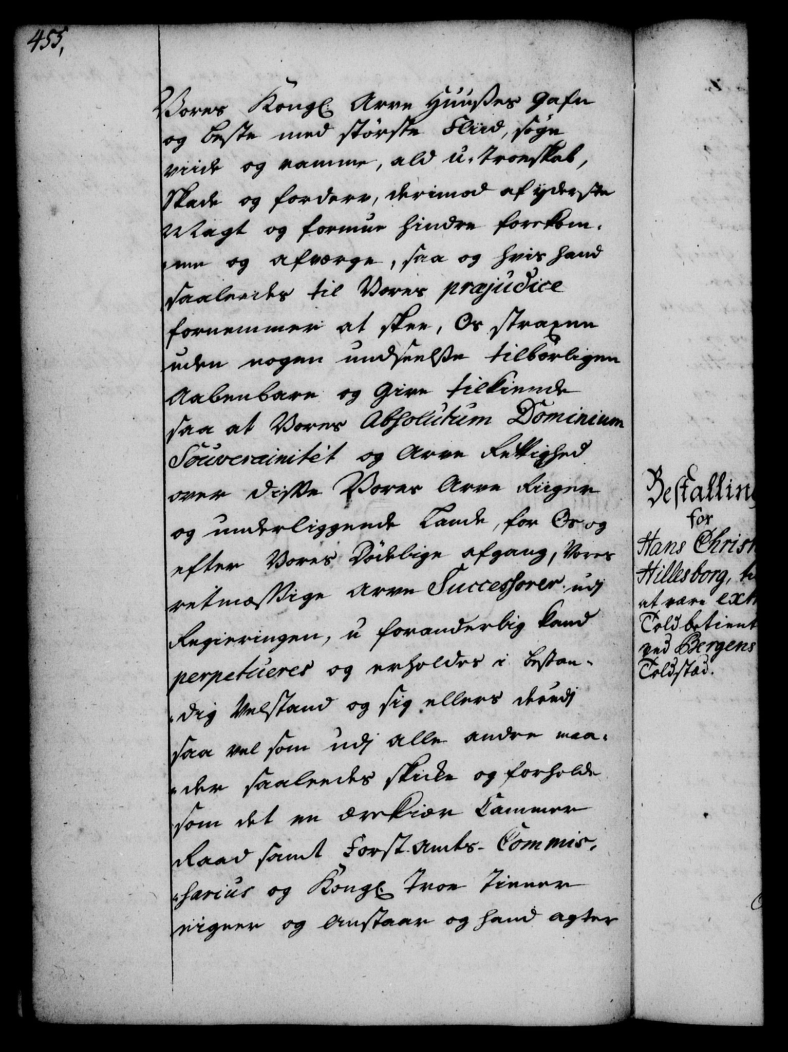 Rentekammeret, Kammerkanselliet, RA/EA-3111/G/Gg/Gge/L0002: Norsk bestallingsprotokoll med register (merket RK 53.26), 1730-1744, p. 455
