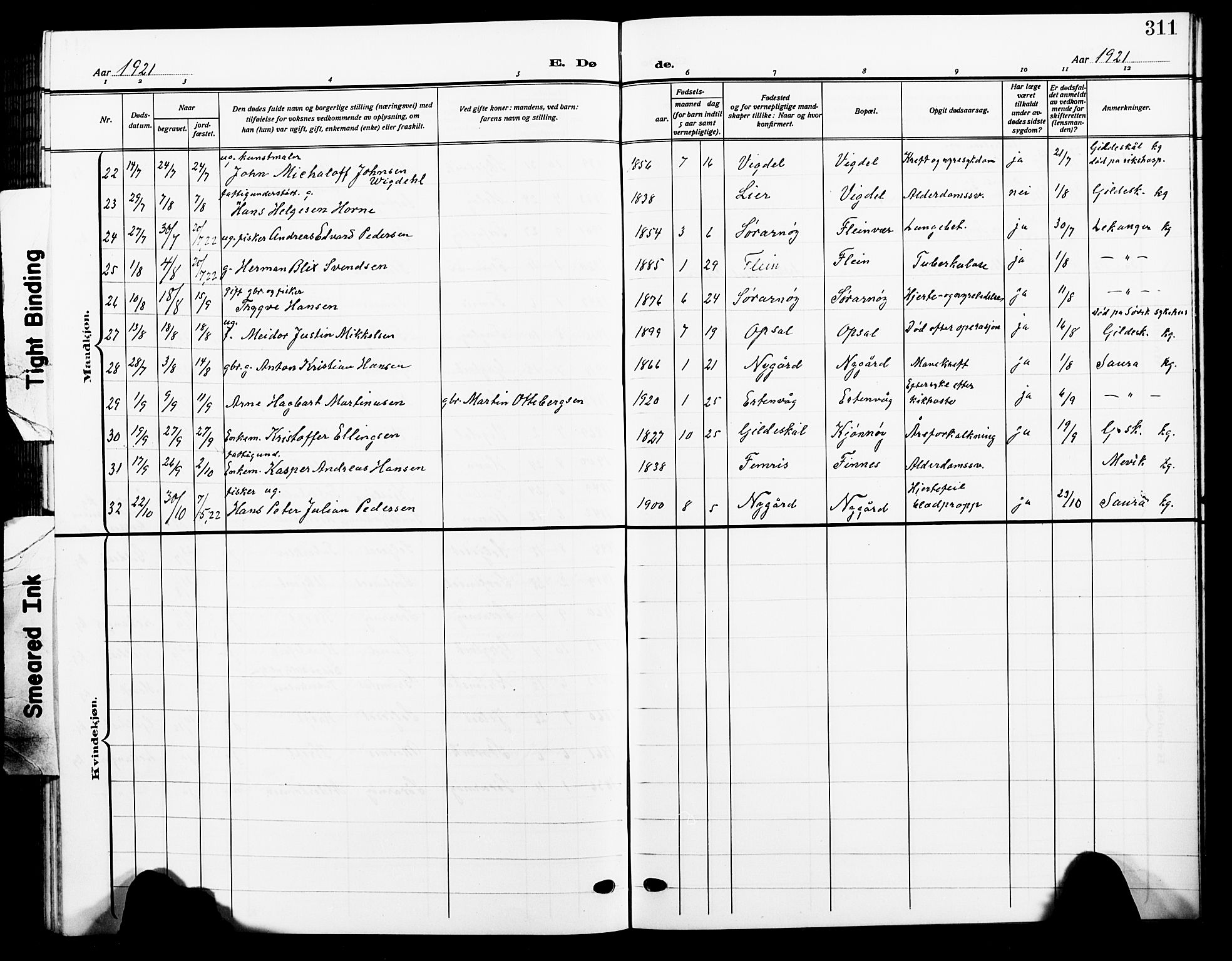 Ministerialprotokoller, klokkerbøker og fødselsregistre - Nordland, AV/SAT-A-1459/805/L0110: Parish register (copy) no. 805C06, 1909-1924, p. 311