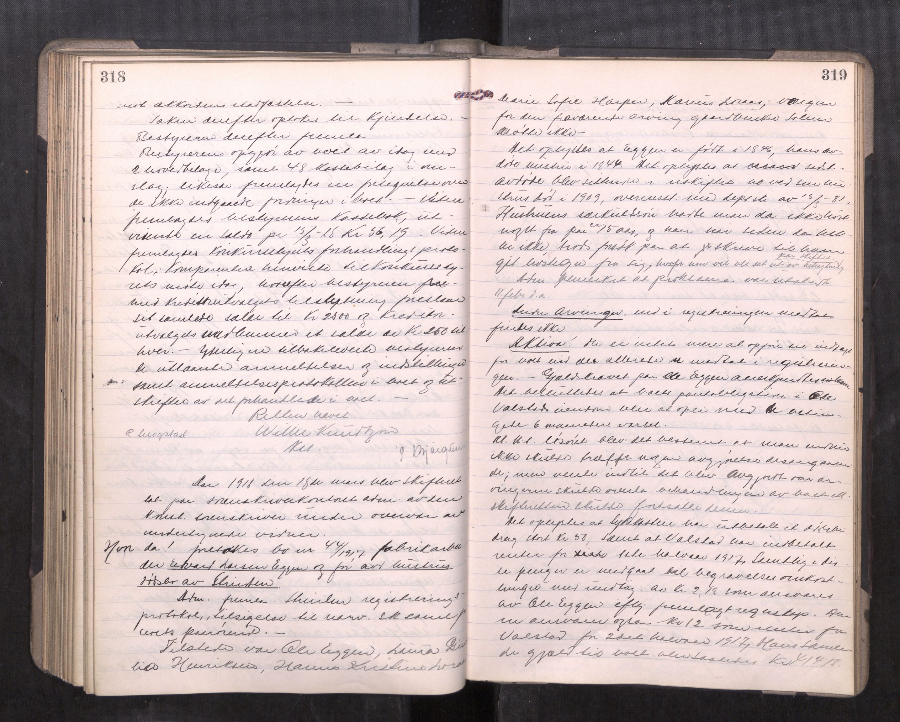 Strinda og Selbu sorenskriveri, AV/SAT-A-0015/3/3B/L0012: Skifteforhandlingsprot. 12, 1915-1919, p. 318-319